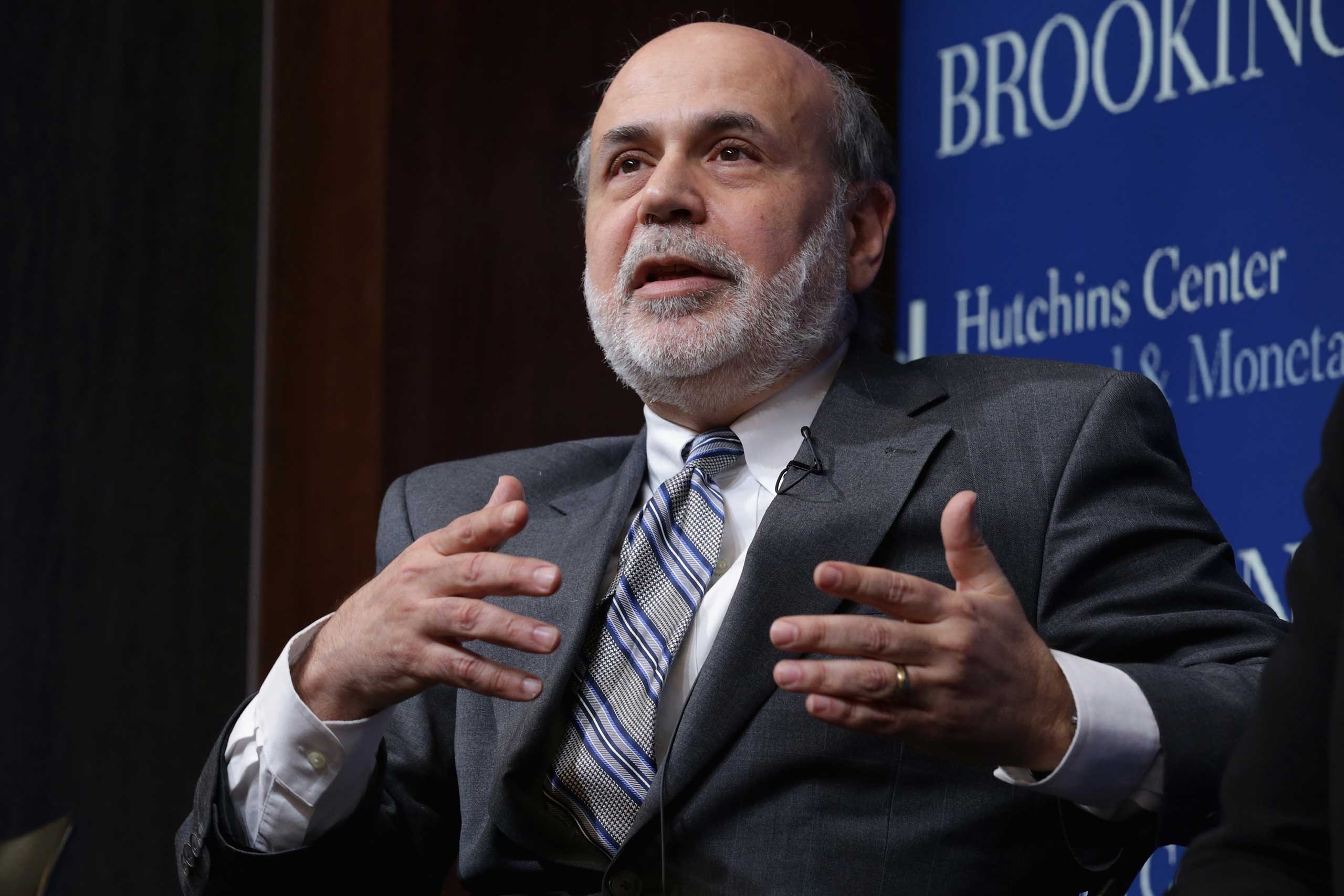 Former Fed Chairman Ben Bernanke participates in a panel discussion at the Brookings Institution in Washington, DC., March 2, 2015. (Chip Somodevilla—Getty Images)