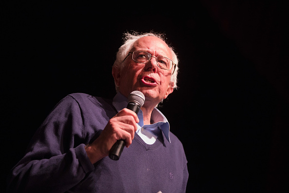 Democratic presidential candidate Senator Bernie Sanders (I-VT) speaks at a concert he was hosting to raise support for his campaign at the Adler Theater on October 23, 2015 in Davenport, Iowa.