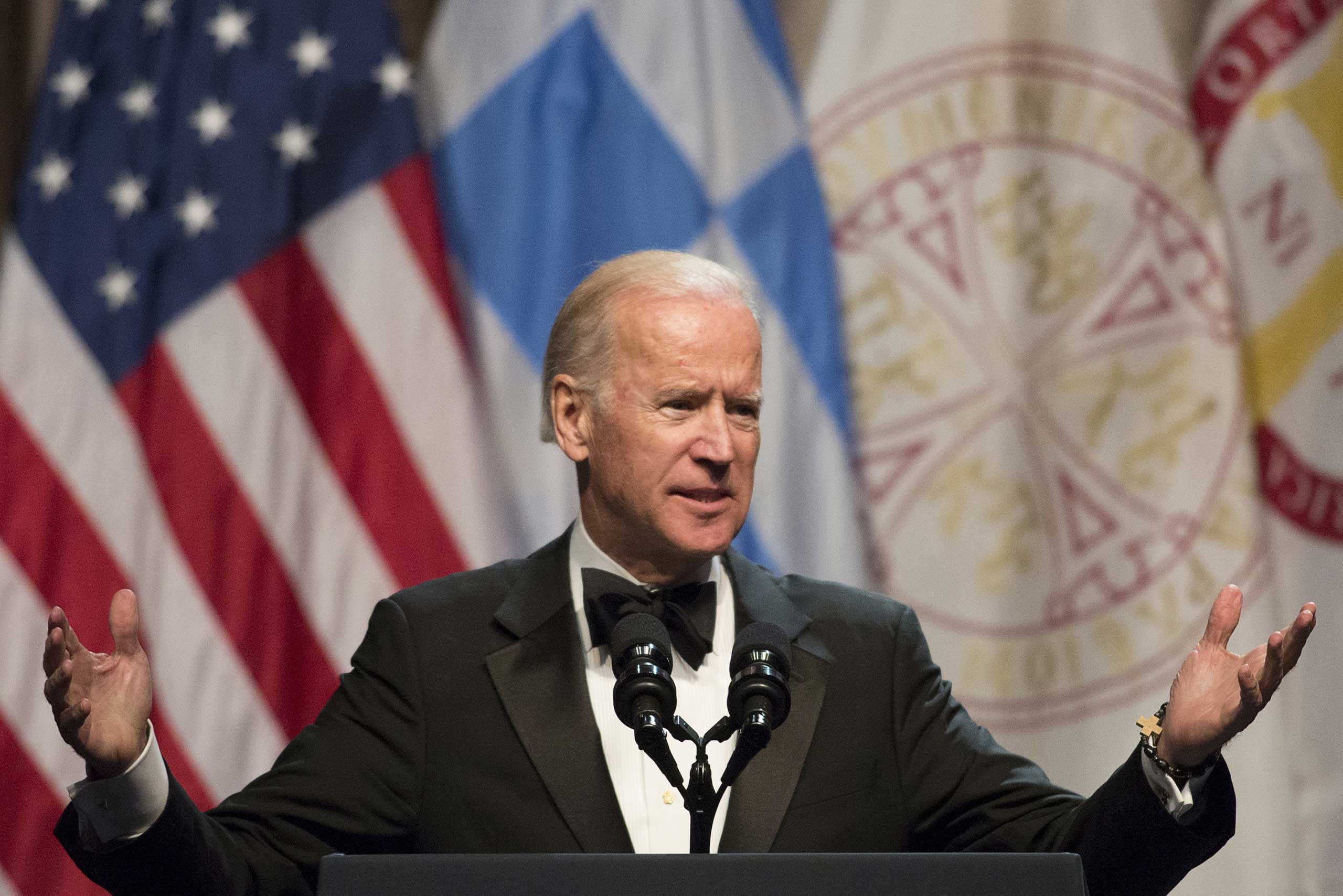 U.S. Vice President Joe Biden speaks after receiving the Athenagoras Human Rights Award from The Order of St. Andrew, Archons of the Ecumenical Patriarchate, in Manhattan