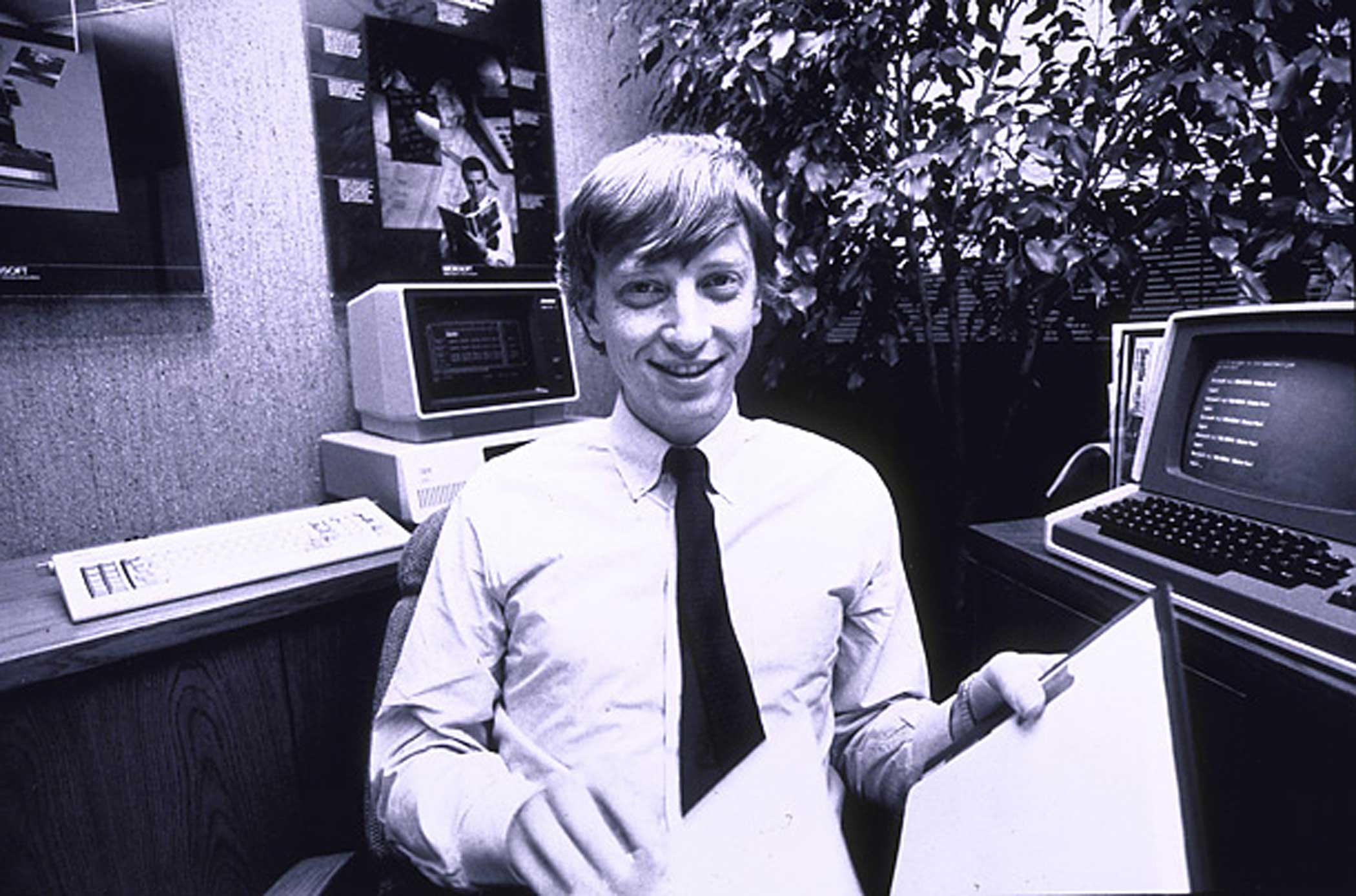 Bill Gates, about 27, in his Microsoft office in 1982.