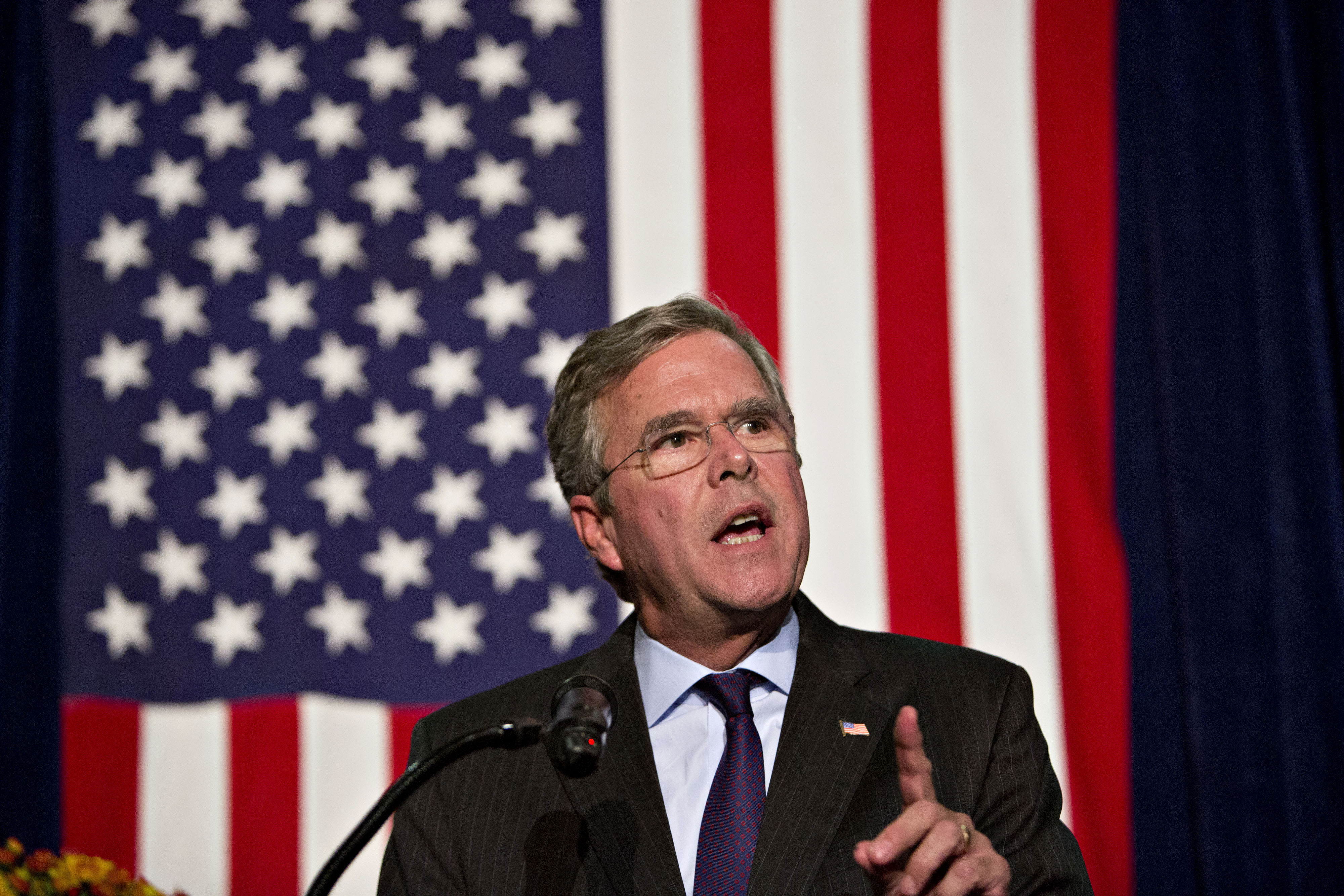 Jeb Bush, former Governor of Florida and 2016 Republican presidential candidate, speaks during the Scott County Republican party Ronald Reagan Dinner in Davenport, Iowa, U.S., on Oct. 6, 2015.