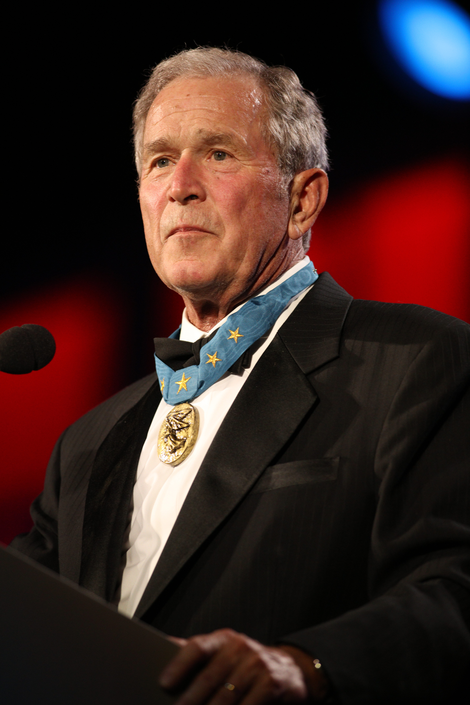 George W. Bush takes the stage at the 2015 Starkey Hearing Foundation So The World May Hear Gala in St. Paul, Minn., at the St. Paul RiverCentre on July 26, 2015.