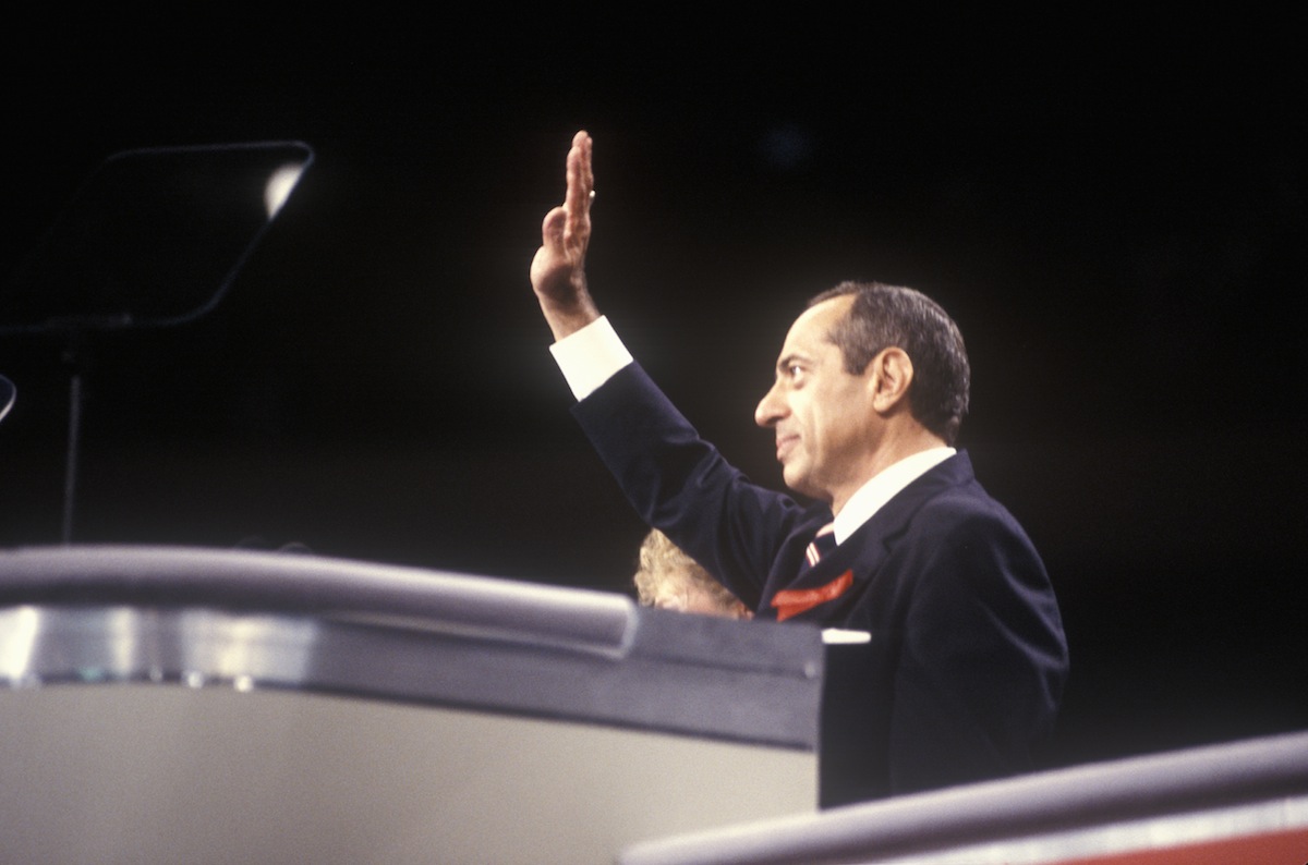 Former New York Governor Mario Cuomo addresses crowd at the 1992 Democratic National Convention at Madison Square Garden, New York