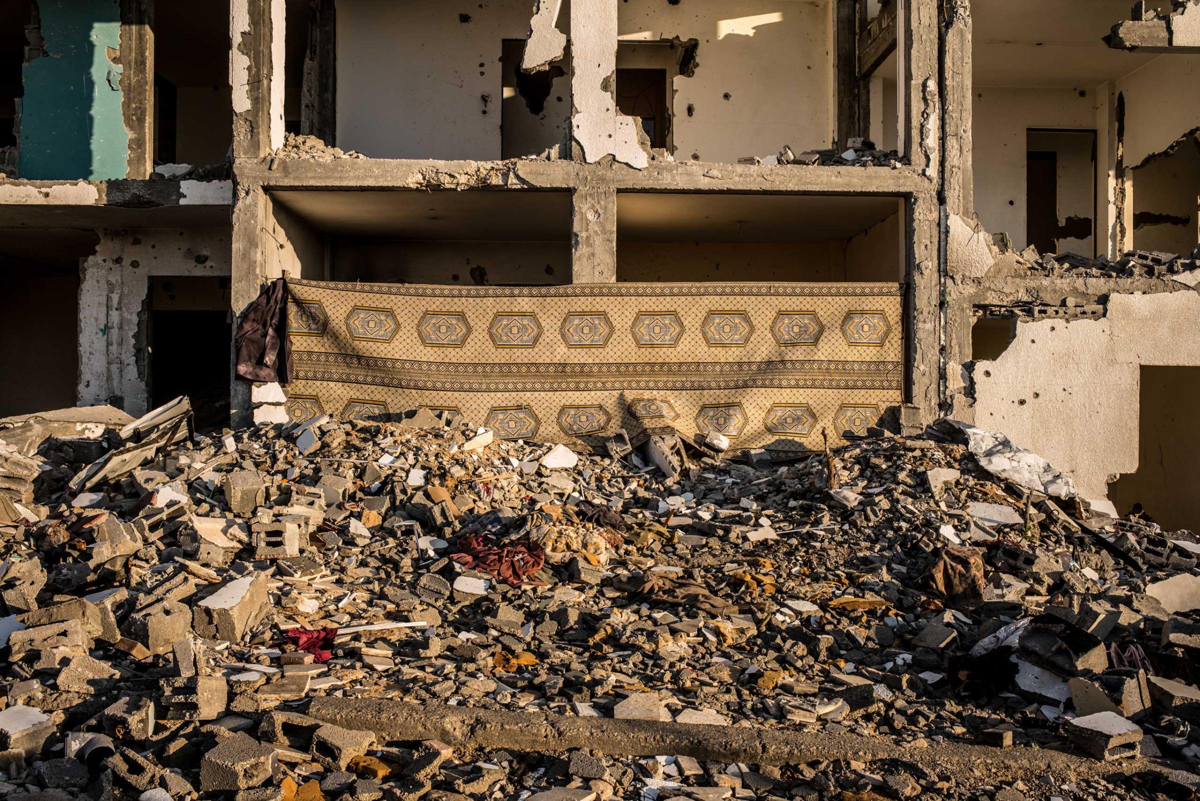 A building completely destroyed by the Israel Defense Forces' tanks in the north of the Gaza Strip, December 2014.