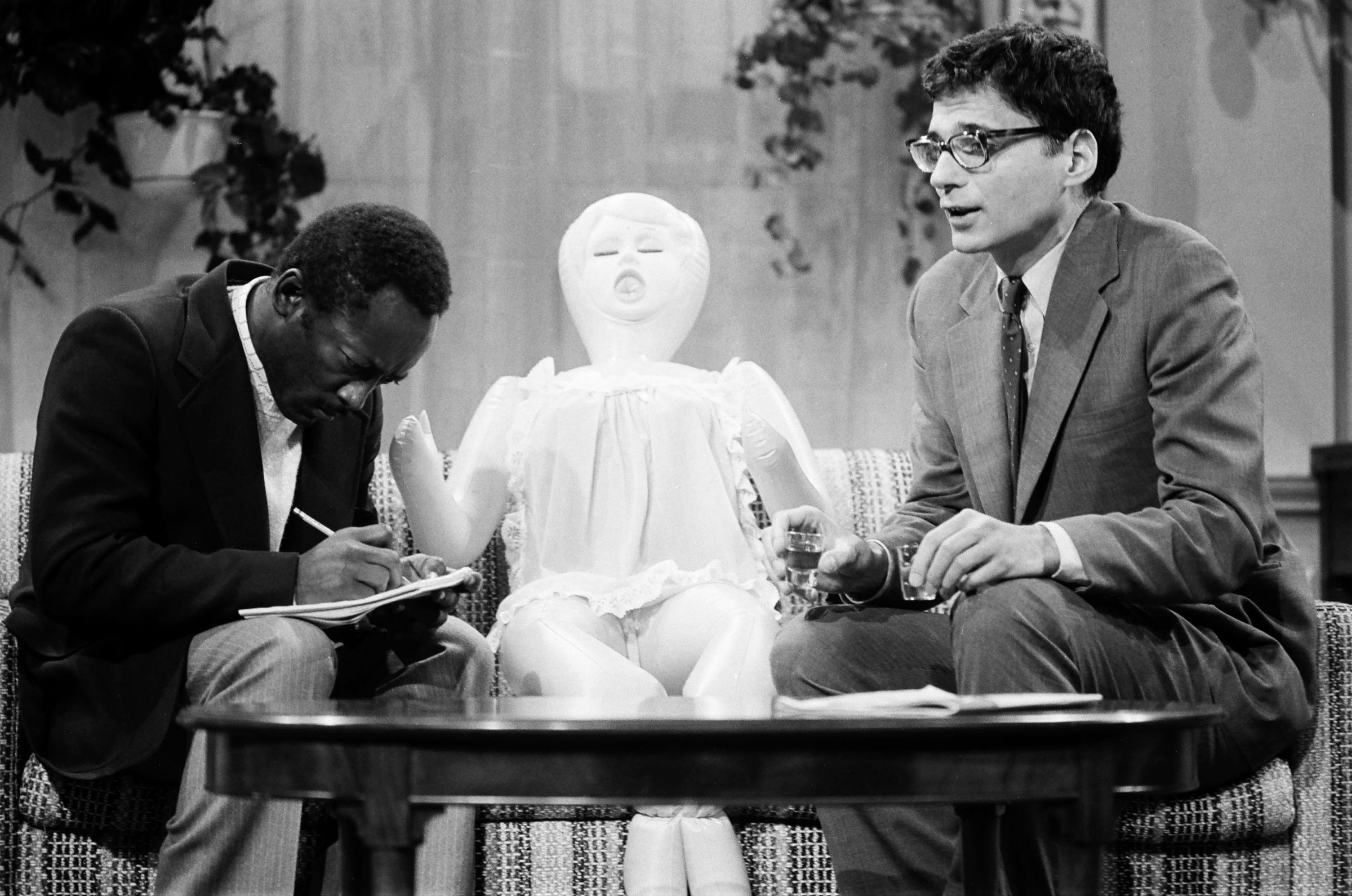 SATURDAY NIGHT LIVE -- Episode 11 -- Pictured: (l-r) Garrett Morris as Burt Inglestall, Ralph Nader during the 'Party Dolls' skit on January 15, 1977 -- Photo by: NBCU Photo Bank