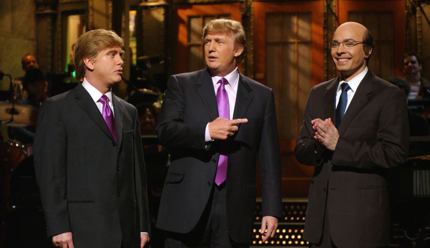 Darrell Hammond, Donald Trump and Jimmy Fallon as Jeff Zucker during the SNL monologue on April 3, 2004. (NBC via Getty Images)