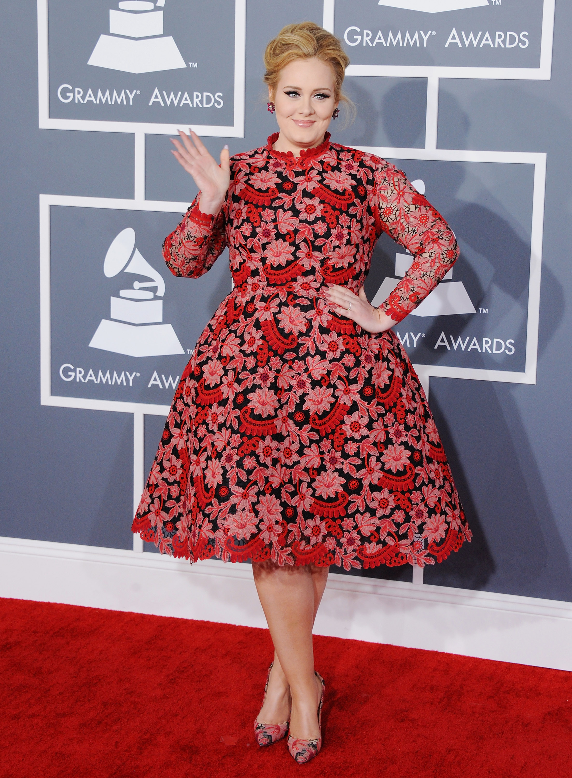 Adele arrives at The 55th Annual GRAMMY Awards at Staples Center in Los Angeles on Feb. 10, 2013.