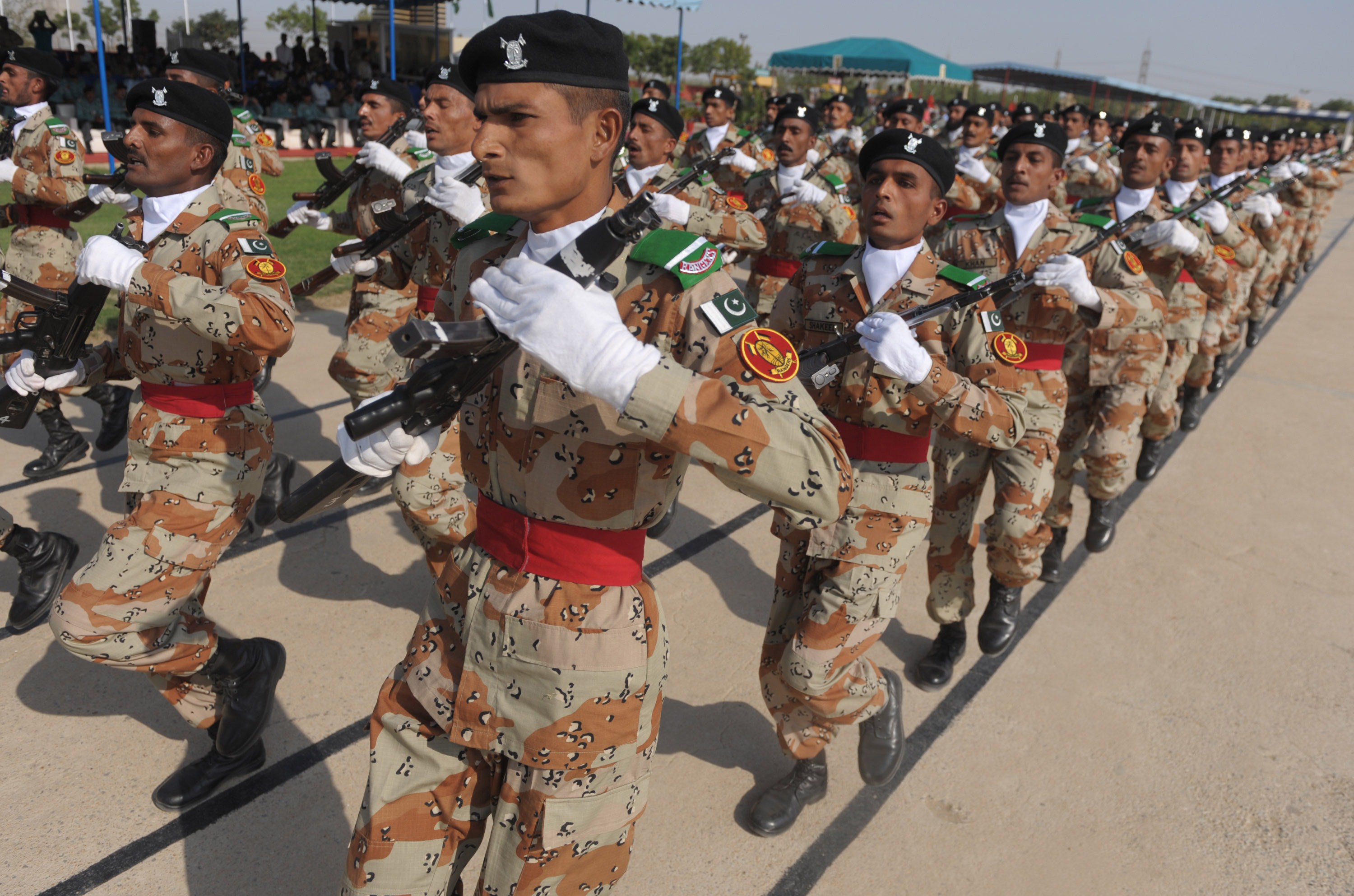 Pakistani paramilitary soldiers march during the 18th passing out parade for the Rangers basic recruits training course at the Sindh Rangers Training Centre in Karachi on Nov. 11, 2014 (Rizwan Tabassum—AFP/Getty Images)