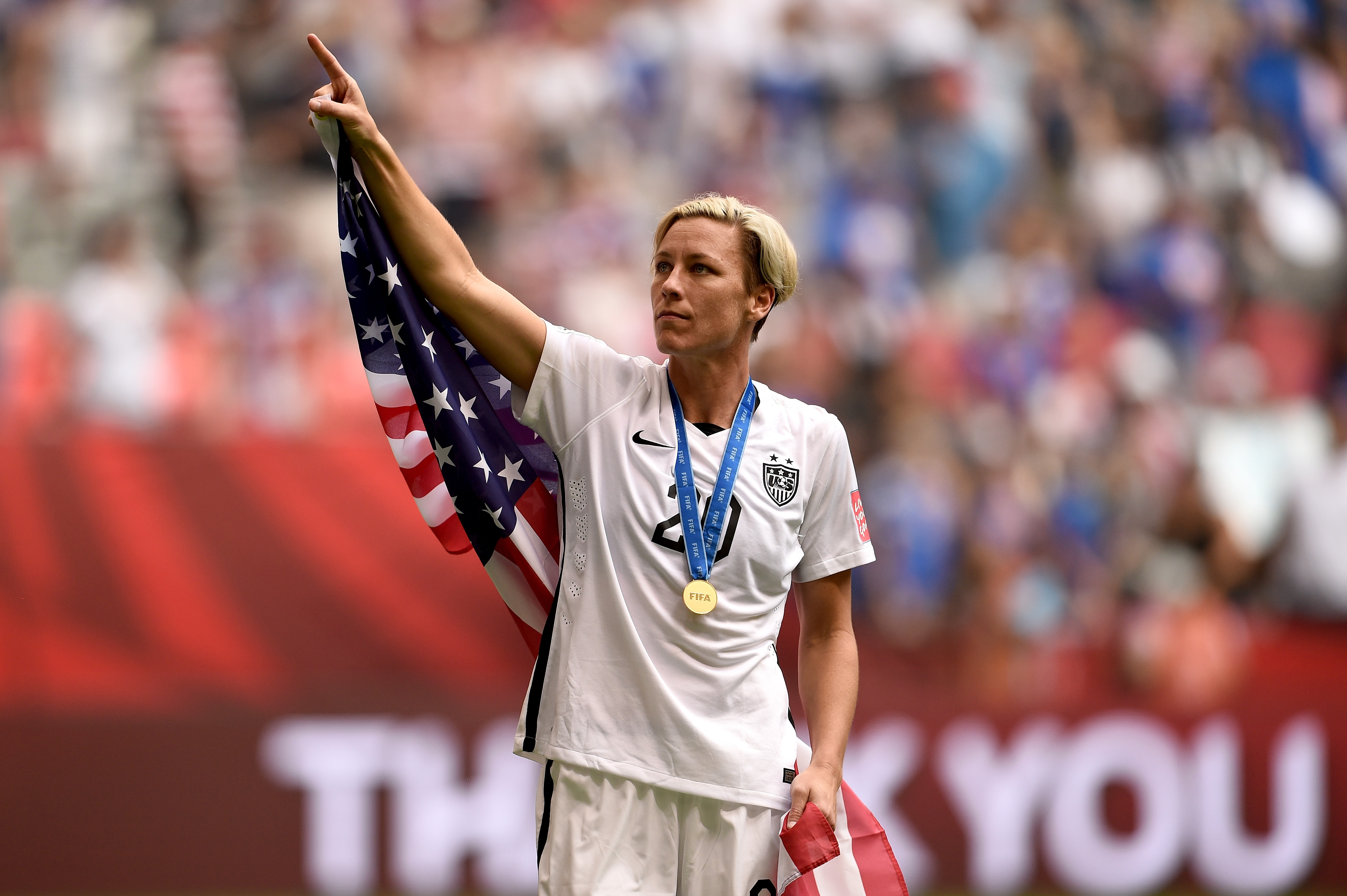 Abby Wambach #20 of the United States celebrates the 5-2 victory against Japan in the FIFA Women's World Cup Canada 2015 Final at BC Place Stadium on July 5, 2015 in Vancouver, Canada. (Dennis Grombkowski&mdash;Getty Images)