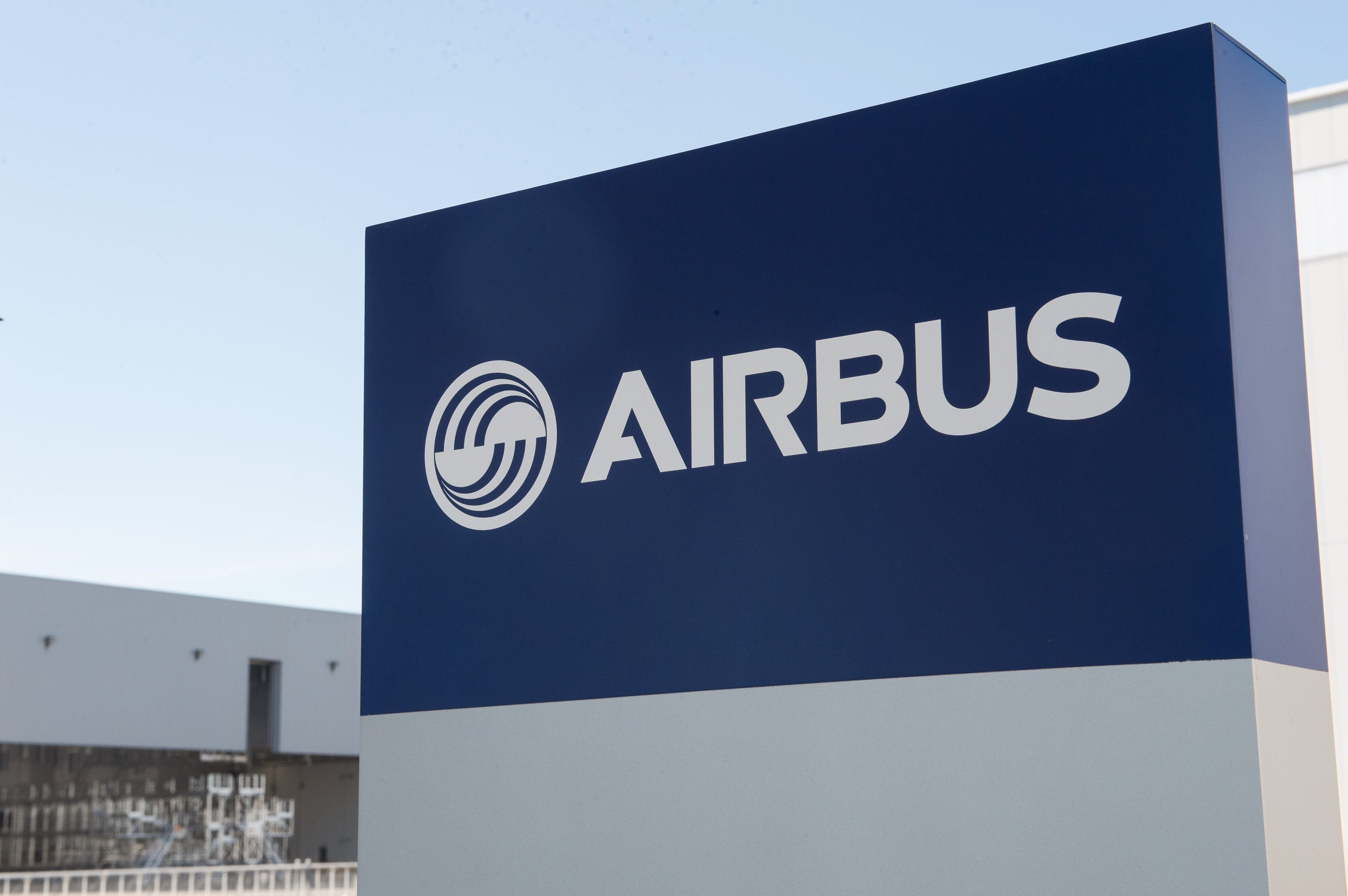 The Airbus logo is seen on the eve of the inauguration of Airbus' first US manufacturing facility in Mobile, Alabama, on Sept. 13, 2015. (Nicholas Kamm—AFP/Getty Images)