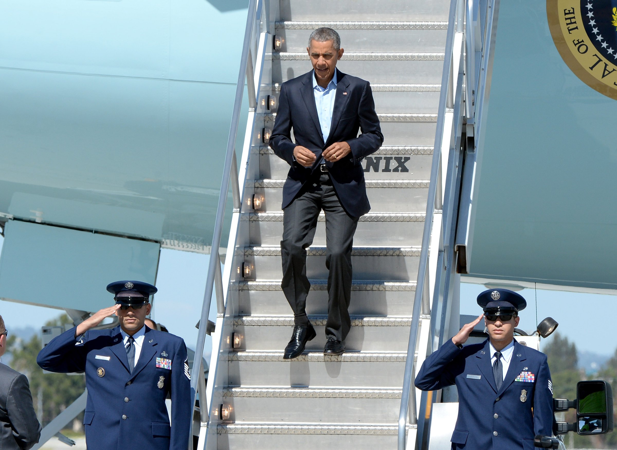 President Obama Arrives In Air Force One At LAX