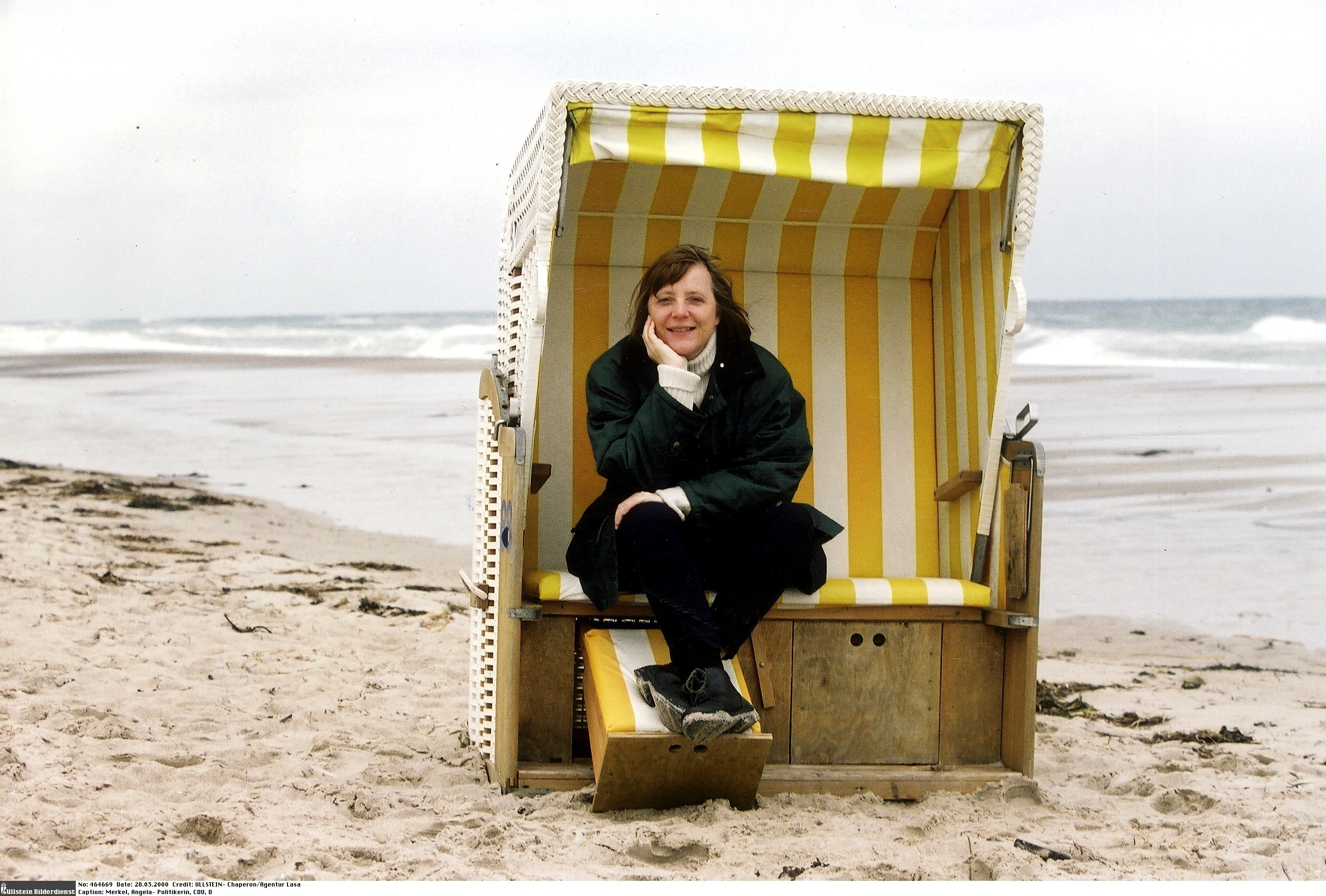Angela Merkel in a beach chair at the Baltic Sea, in Germany in 2000.