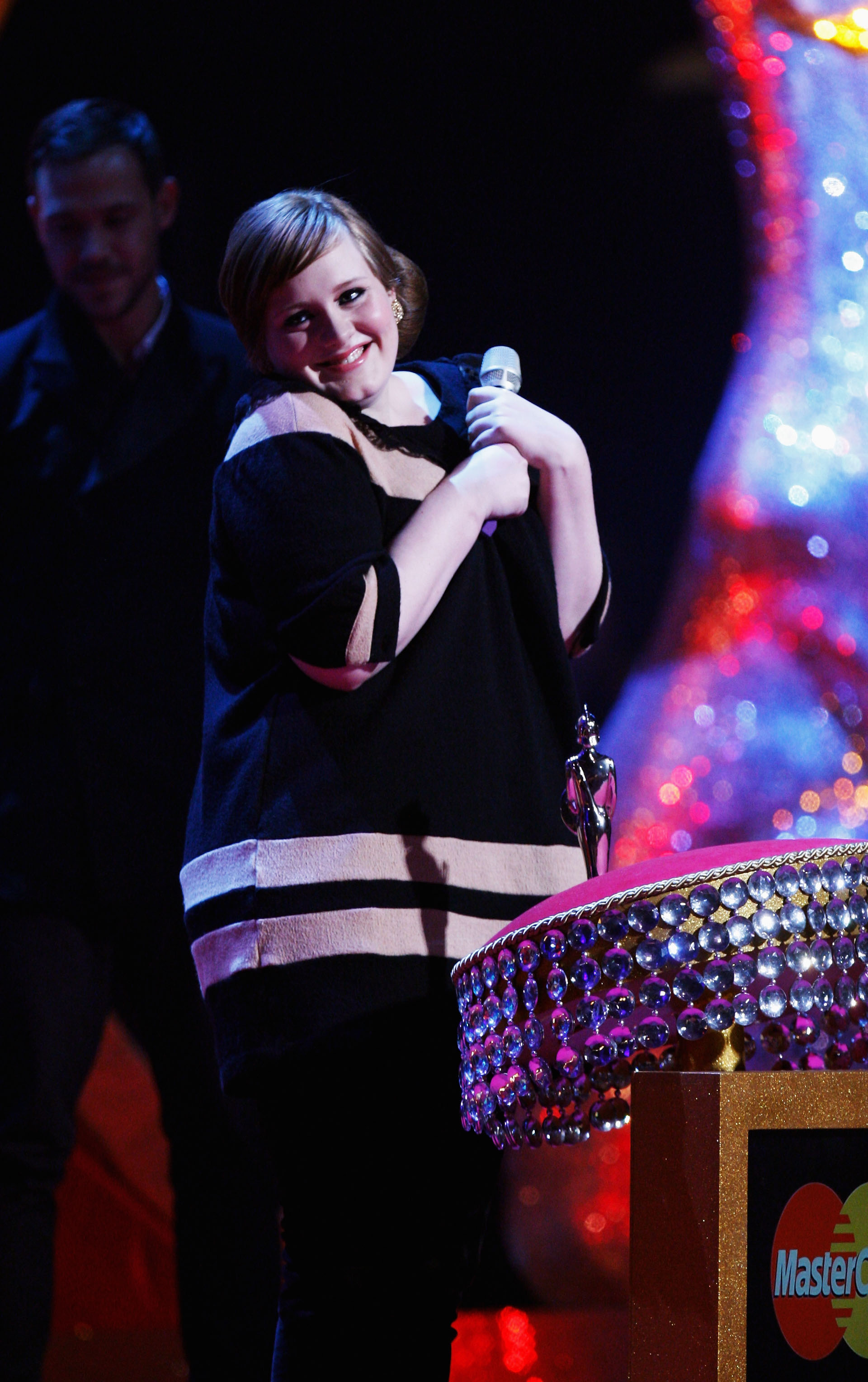 Adele receives the Critic's Choice Awards at The Brit Awards 2008 at Earls Court in London on Feb. 20, 2008 .