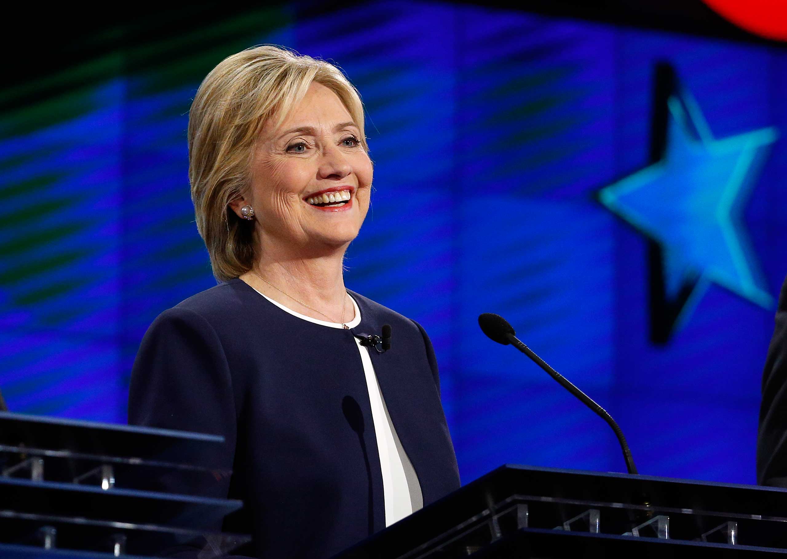 Hillary Rodham Clinton smiles during the CNN Democratic presidential debate, in Las Vegas, on Oct. 13, 2015. (John Locher—AP)