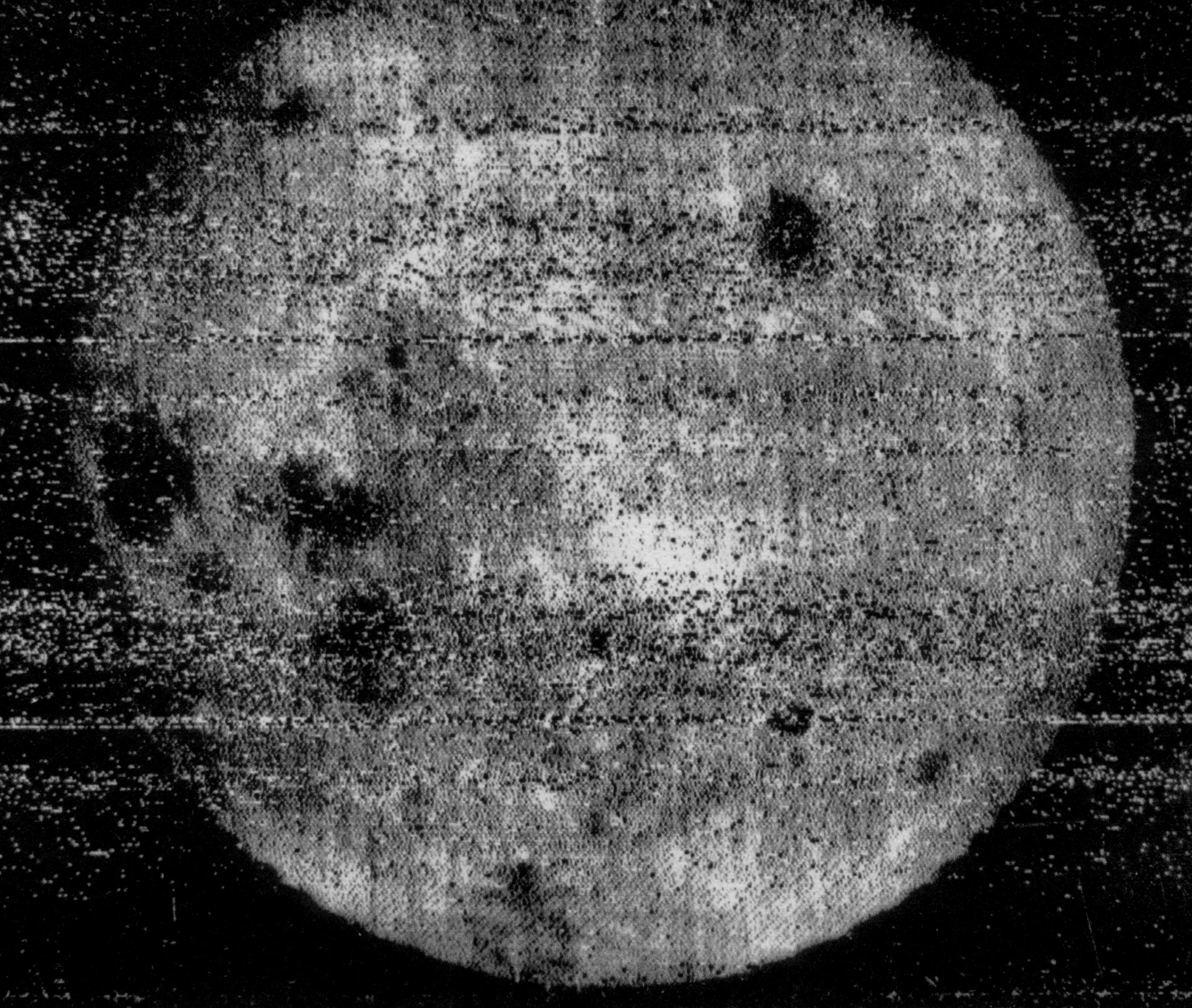 The Far Side of the Moon, 1959; Captured by the Luna 3 space craft, this image is the first views ever of the far side of the moon.
