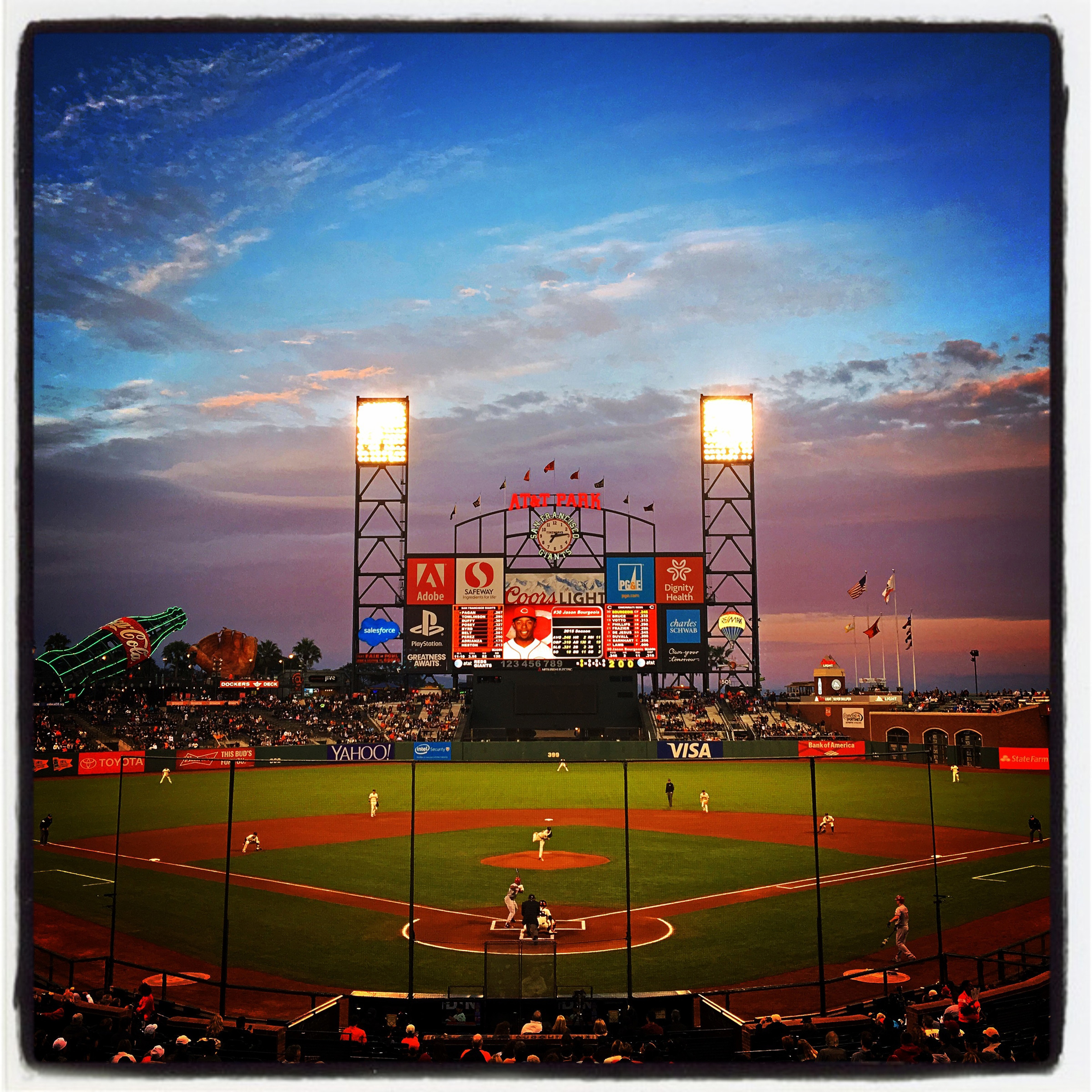 Latergram shot with the super cool new #iphone6splus from a #reds and #sfgiants game at AT&amp;T Park last week. #instantbaseball #sunset #12megapixels