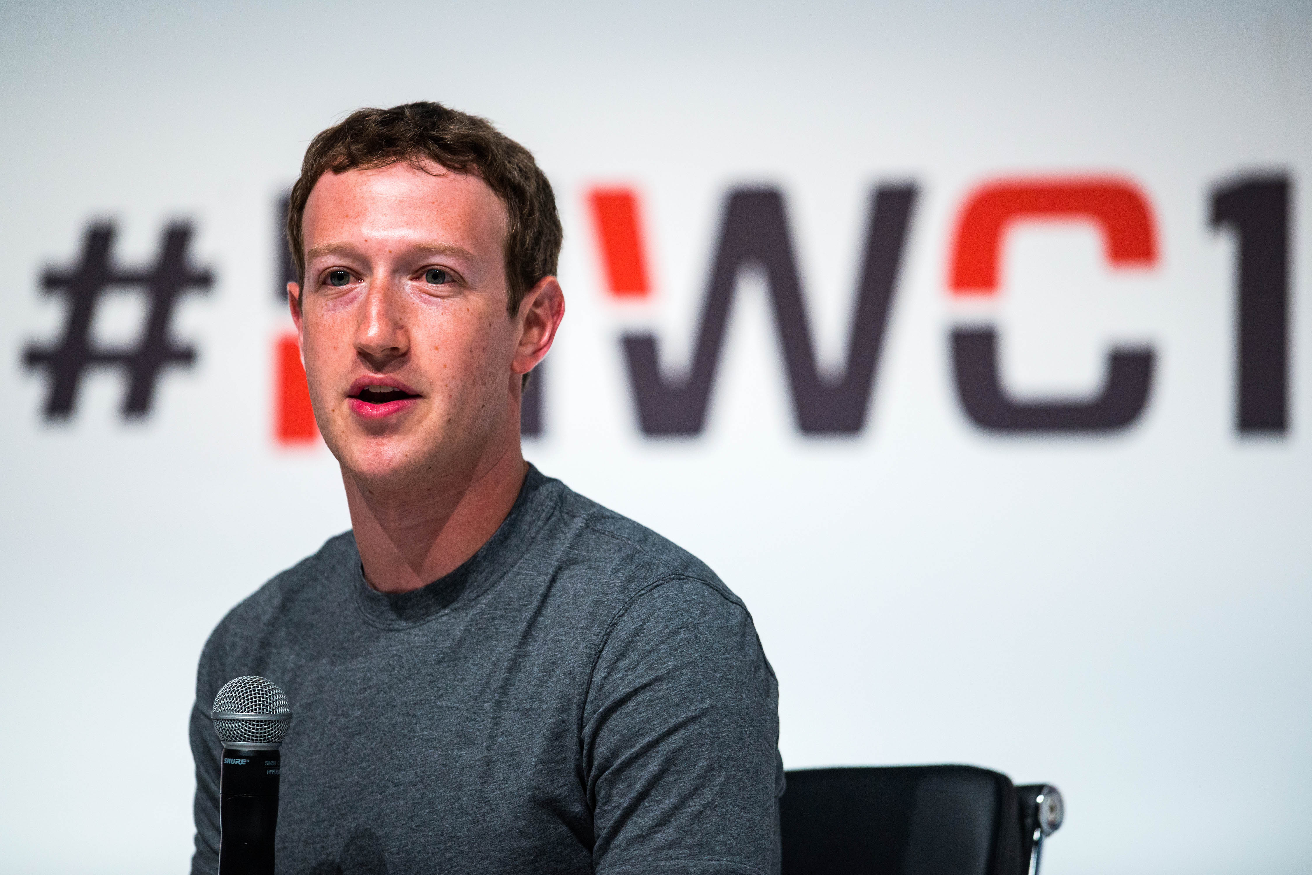 Mark Zuckerberg speaks during his keynote conference during the first day of the Mobile World Congress 2015 in Barcelona, Spain on March 2, 2015. (David Ramos—Getty Images)