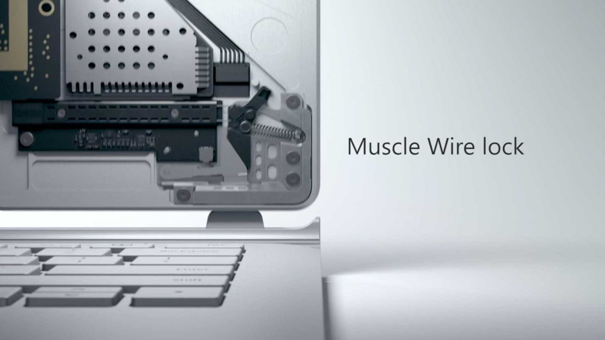 Made possible through Microsoft's Muscle Wire lock.