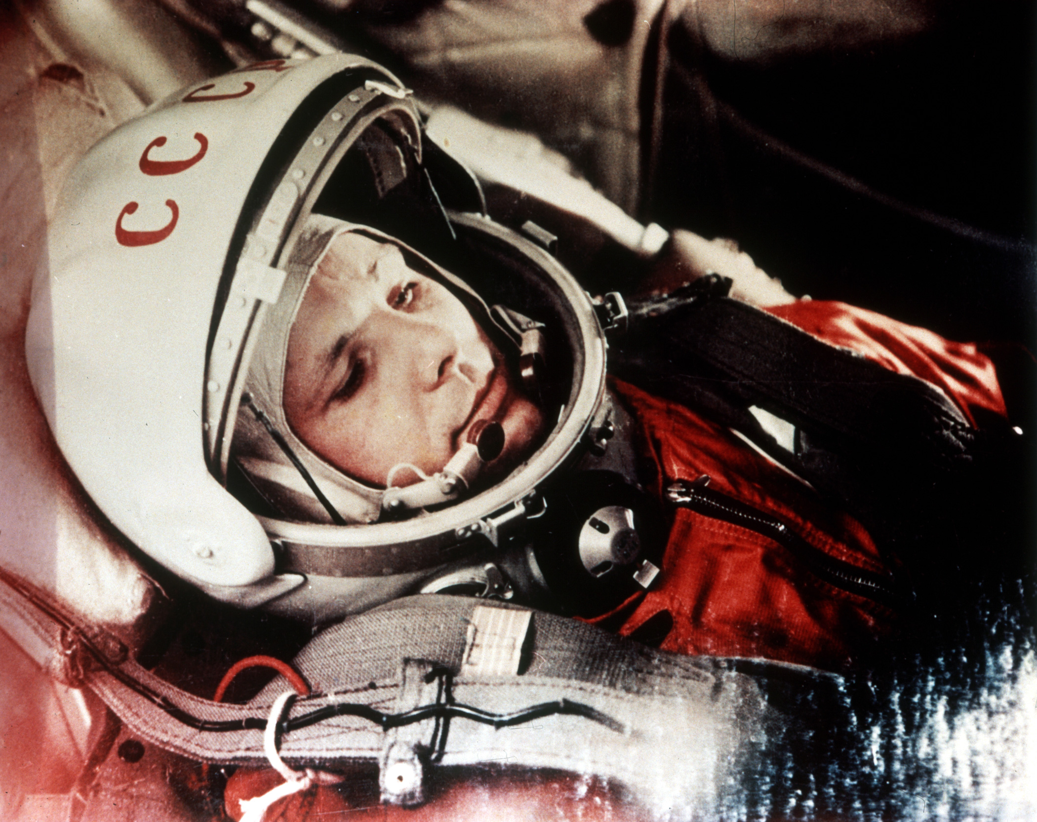 Yuri Gagarin, 1961; Soviet cosmonaut Yuri Gagarin was the first man to be in space. In this picture, he is in his capsule, during the flight.