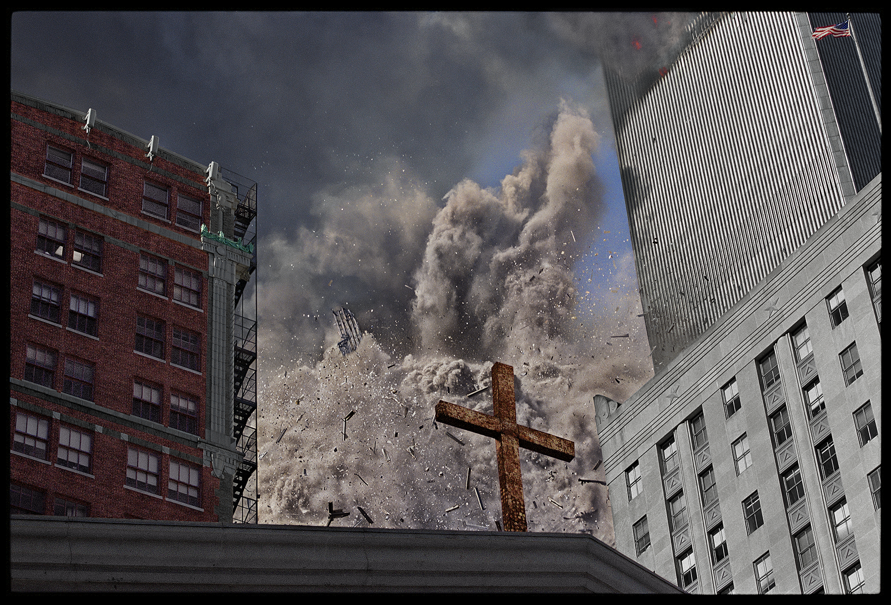 Collapse of the South Tower, Church of St. Peter on Church St. and Barclay, September 22, 2001