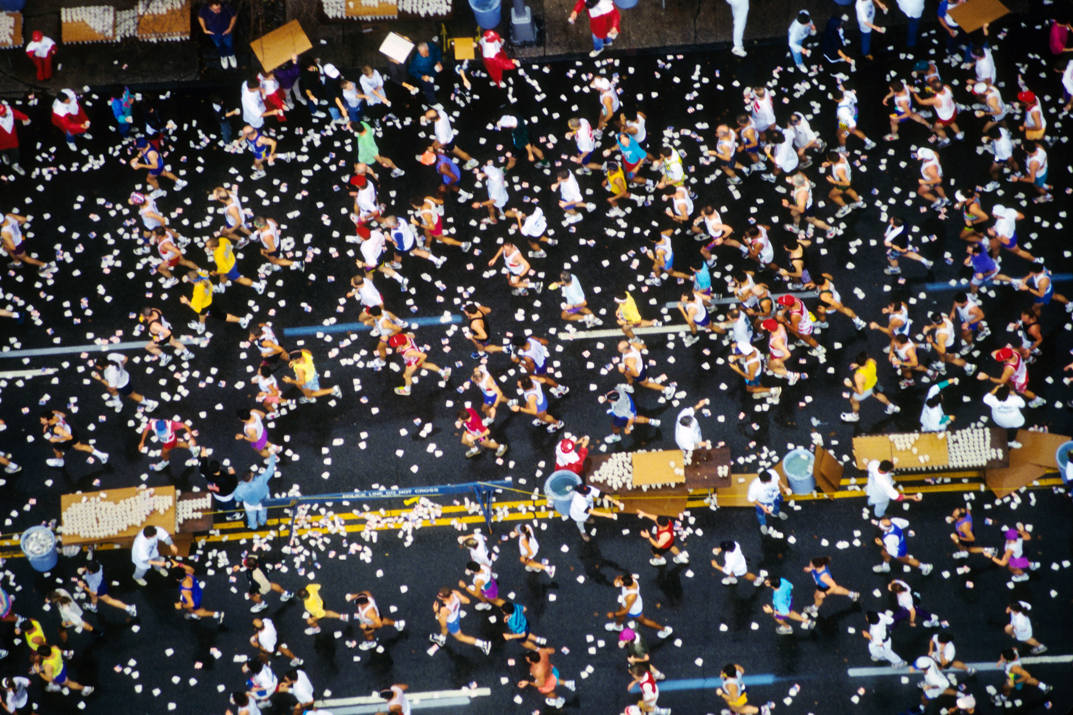 An aerial view of runners in the 1994 New York City Marathon.