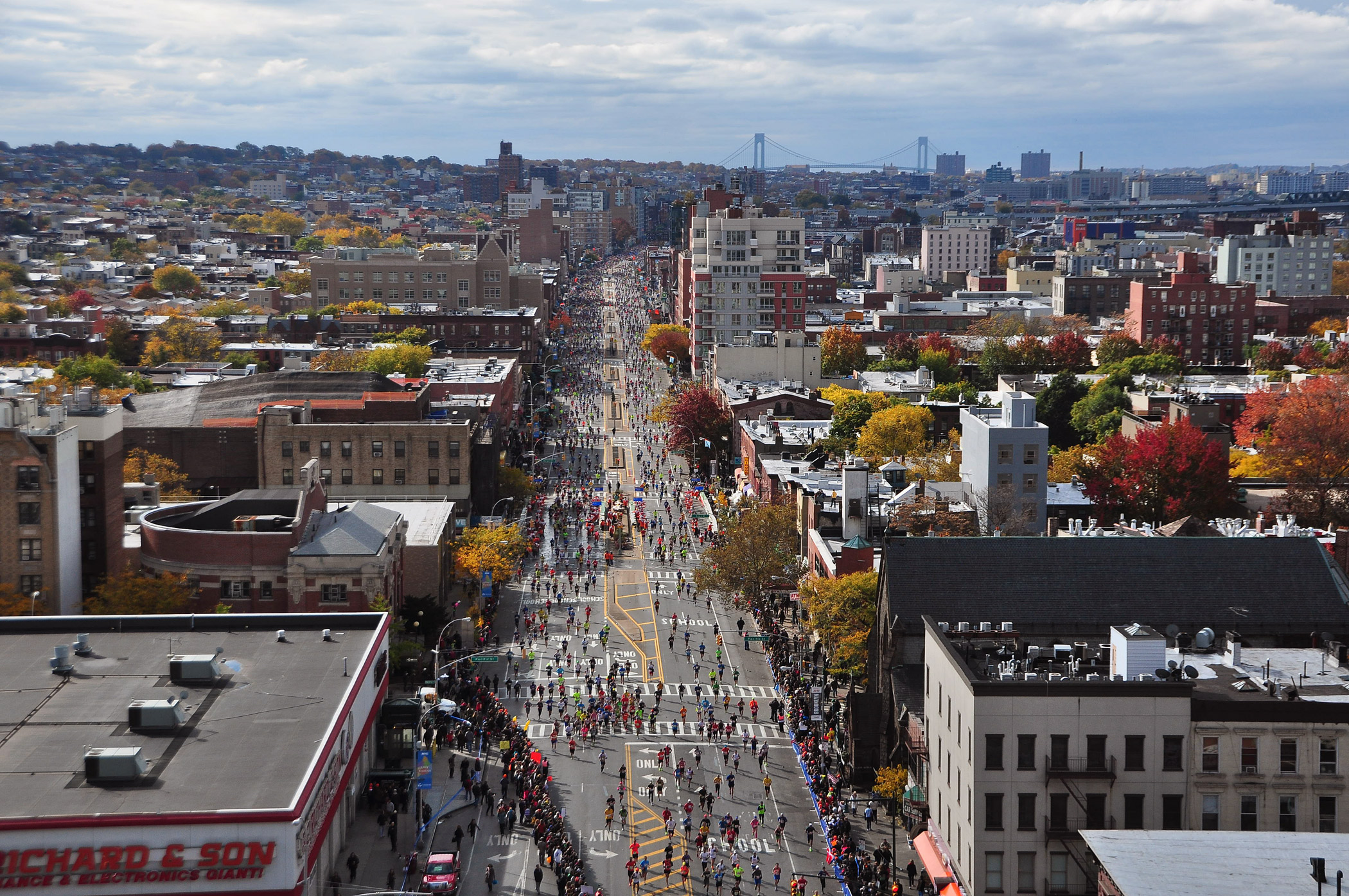 A view of competitors in the 2013 New York City Marathon from 4th Avenue in New York's Brooklyn borough.