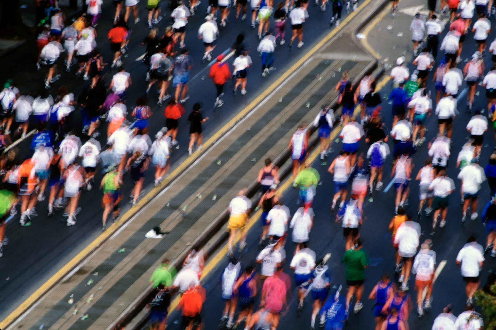 Runners cross through New York's Brooklyn borough during the New York City Marathon.