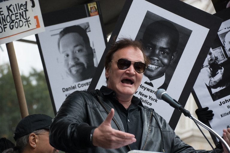 Quentin Tarantino speaks at a rally against police brutality at Washington Square Park in New York's Manhattan borough on Oct. 24, 2015. (M. Stan Reaves—Demotix/Corbis)