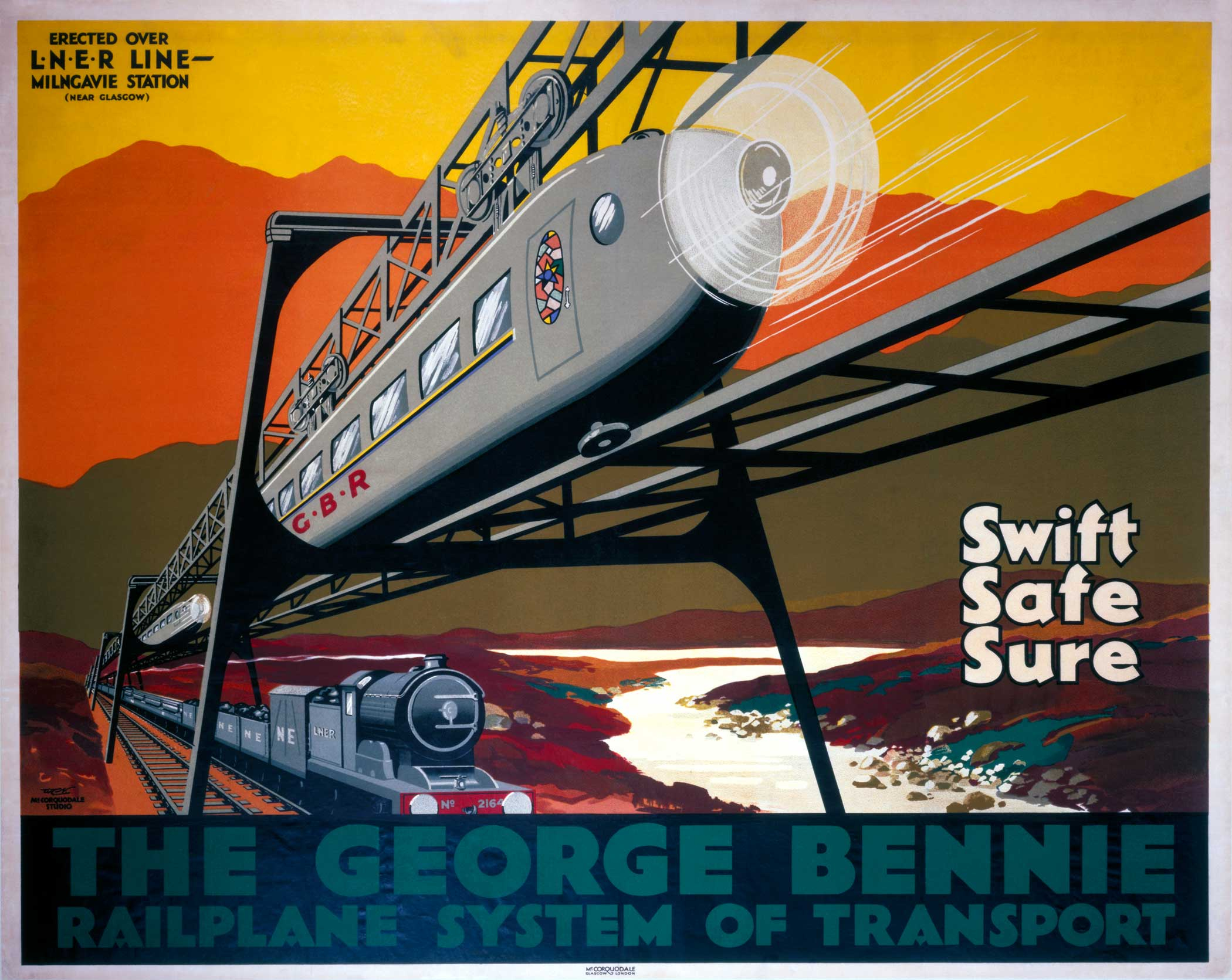 The George Bennie Railplane?, LNER poster, 1930s.