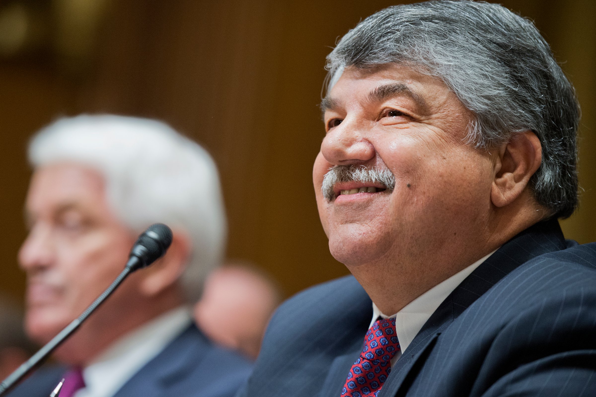 Richard Trumka, right, president of the AFL-CIO prepare to testify before a Senate Finance Committee hearing on April 21, 2015.