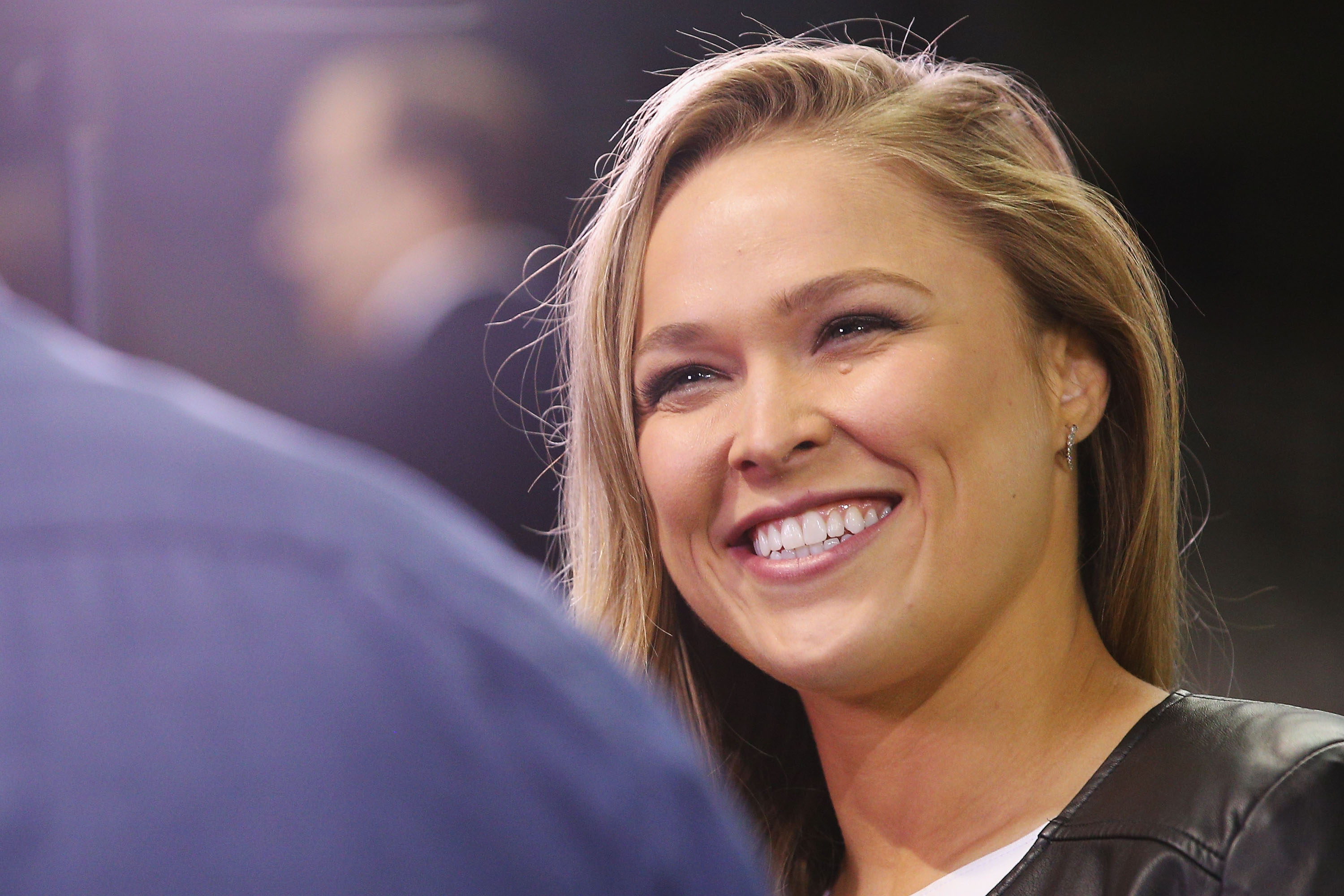 Ronda Rousey reacts during the UFC 193 media event at Etihad Stadium on September 16, 2015 in Melbourne, Australia.) (Michael Dodge—Getty Images)