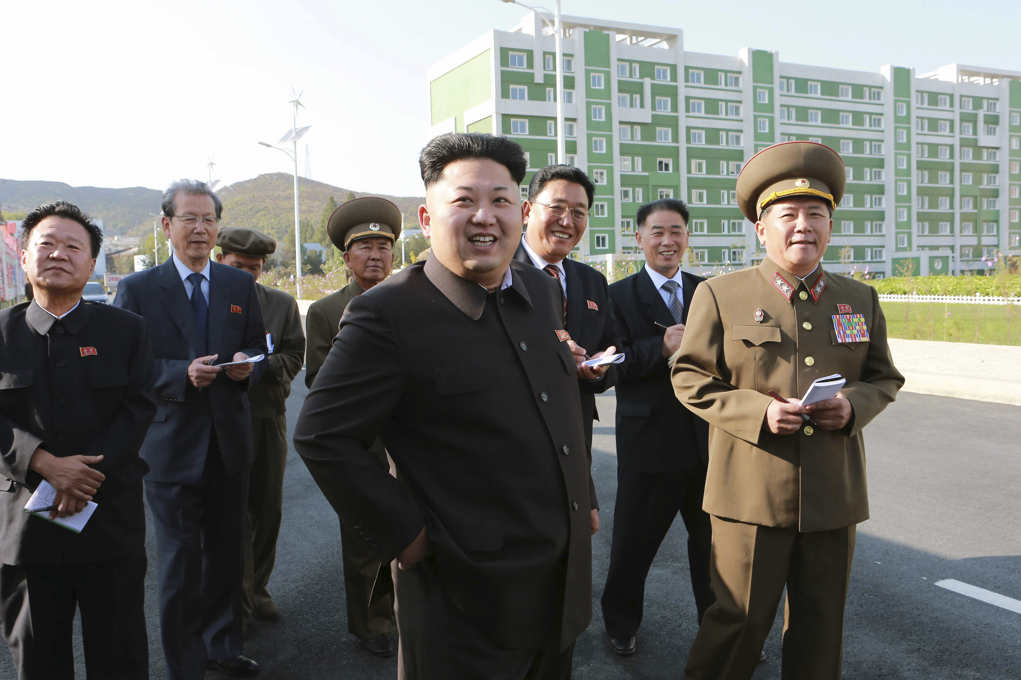 North Korean leader Kim Jong Un gives field guidance at the newly built Wisong Scientists Residential District in Pyongyang, in 2014. (KCNA—Reuters)