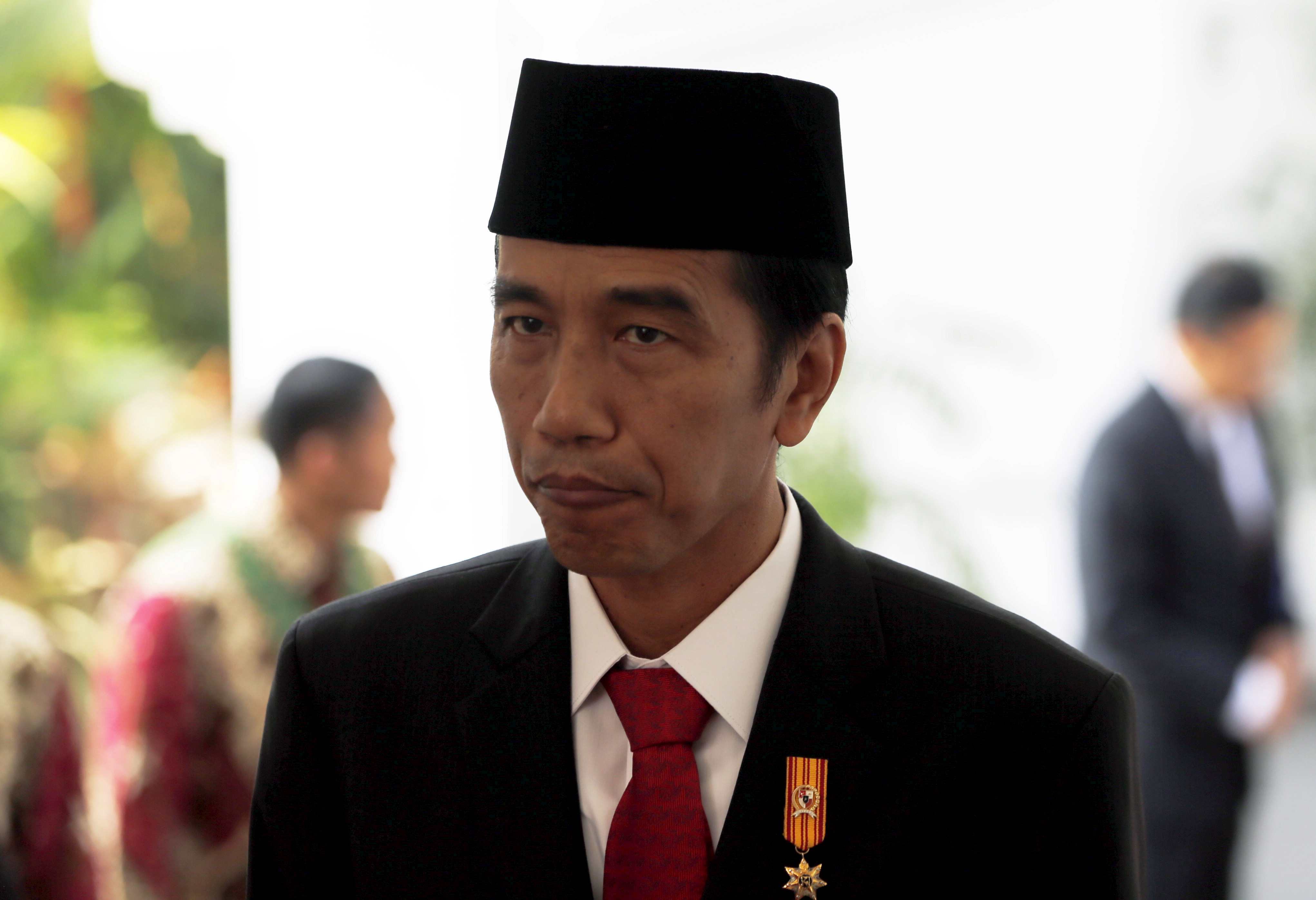 Indonesian President Joko Widodo is pictured after seeing off Danish Queen Margarethe at the presidential palace in Jakarta