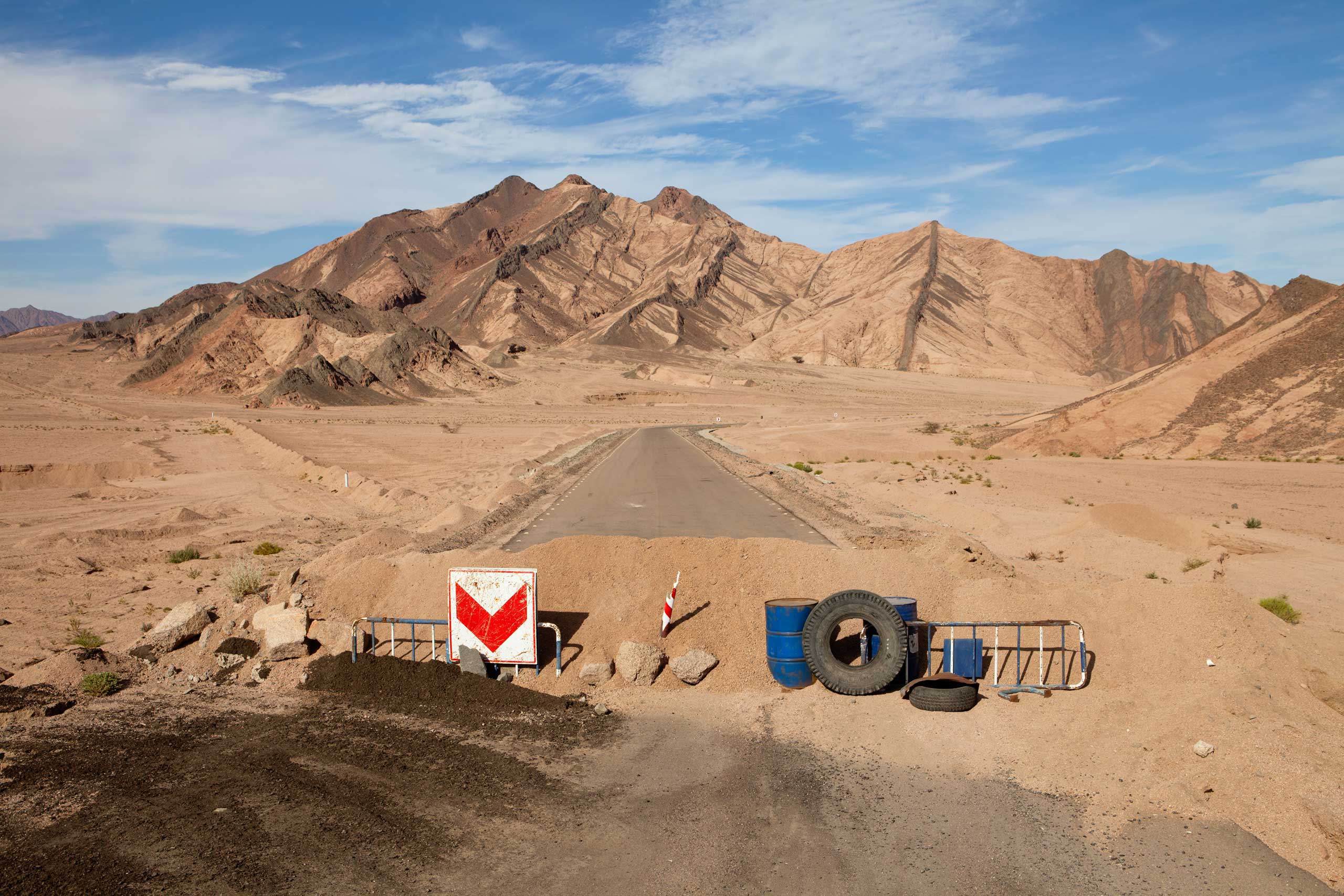 A blockade on road to Dahab, Sinai, March 2015.  The military blocks some roads in order to control traffic in the region.
