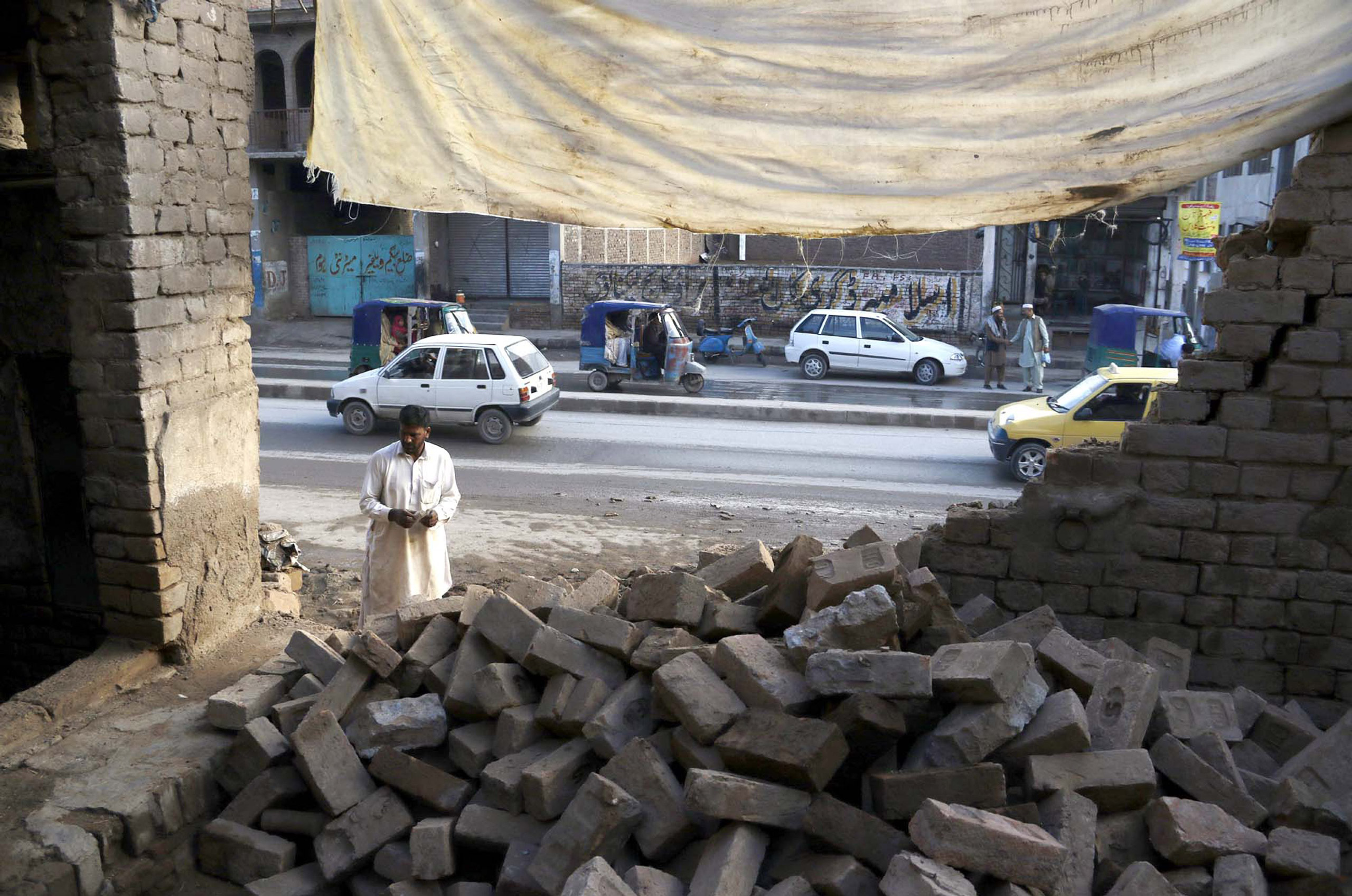 View of damages as a result of the strong earthquake that struck Peshawar, Pakistan,  on Oct. 26, 2015 (ppiimages/Demotix/Corbis)