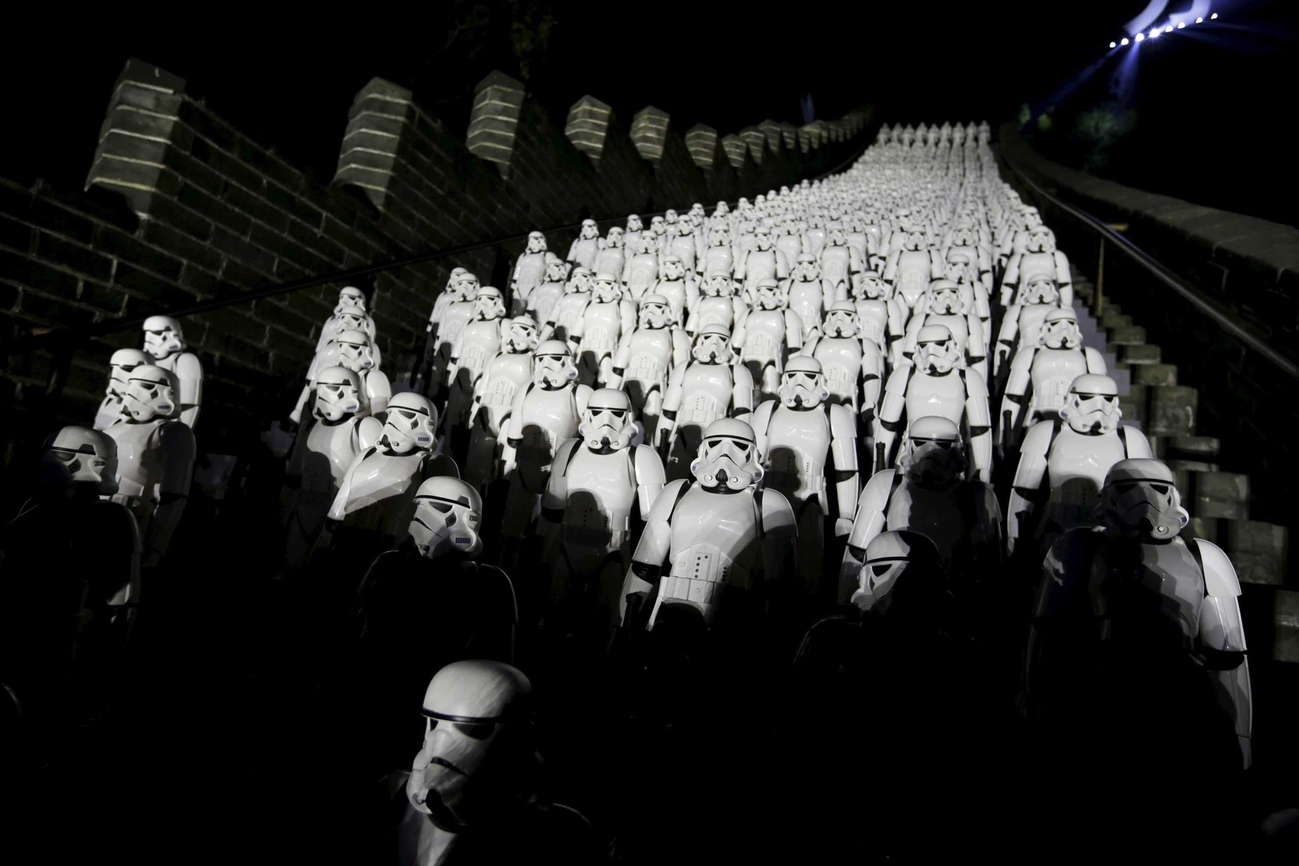 Five hundred replicas of the Stormtroopers characters from "Star Wars" are seen on the steps at the Juyongguan section of the Great Wall of China during a promotional event for "Star Wars: The Force Awakens" film, on the outskirts of Beijing, Oct. 20, 2015. (Jason Lee—Reuters)