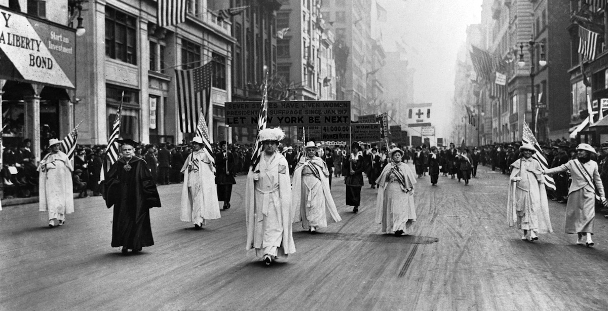 Dr. Anna Shaw and Carrie Chapman Catt, founder of the League of Women Voters, lead an estimated 20,000 supporters in a women's suffrage march on New York's Fifth Ave. in 1915 . (AP)