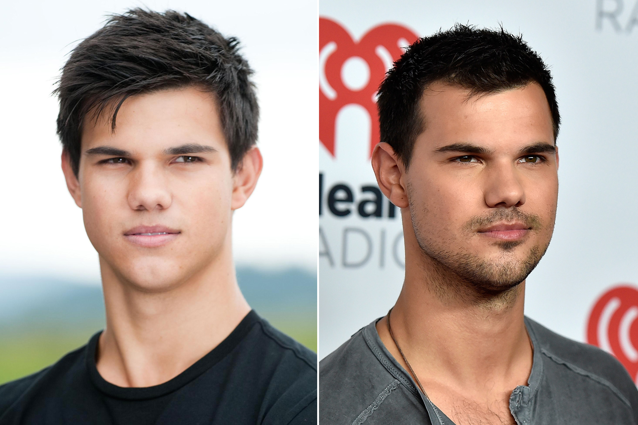 Left: Taylor Lautner as Jacob Black in The Twilight Saga: The New Moon, 2009; Right: in 2015