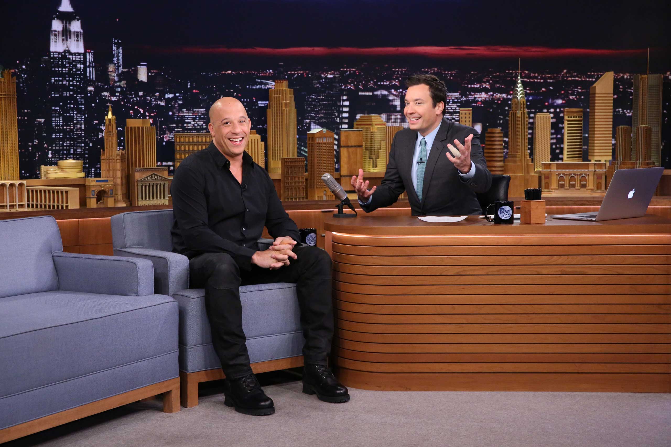 Vin Diesel during an interview with host Jimmy Fallon on Oct. 14, 2015. (Douglas Gorenstein—NBC/Getty Images)