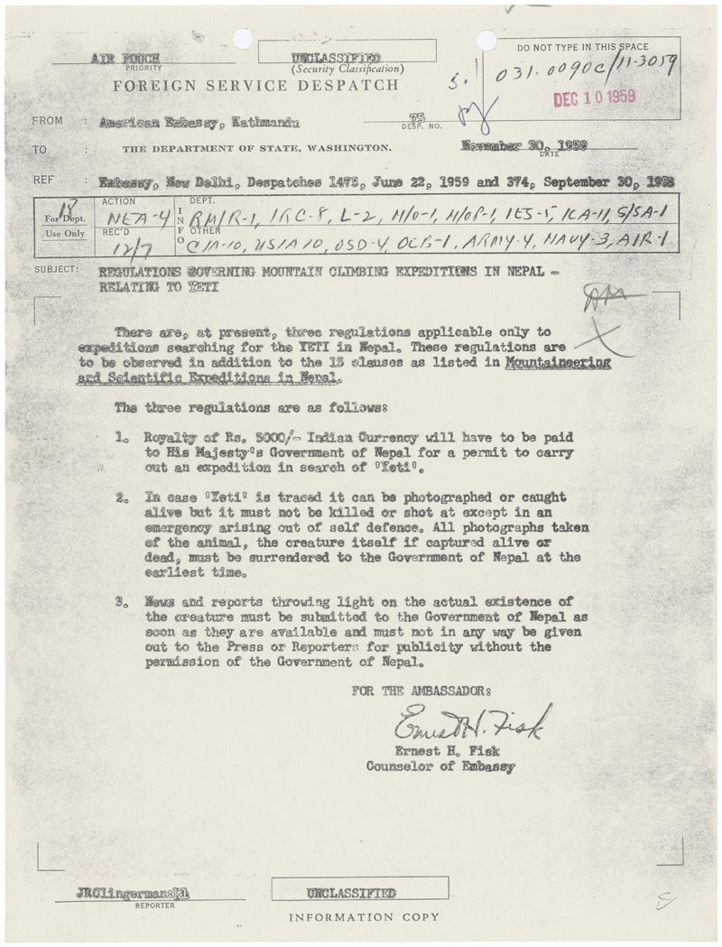 Regulations Governing Mountain Climbing Expeditions in Nepal - Relating to Yeti (The National Archives.)