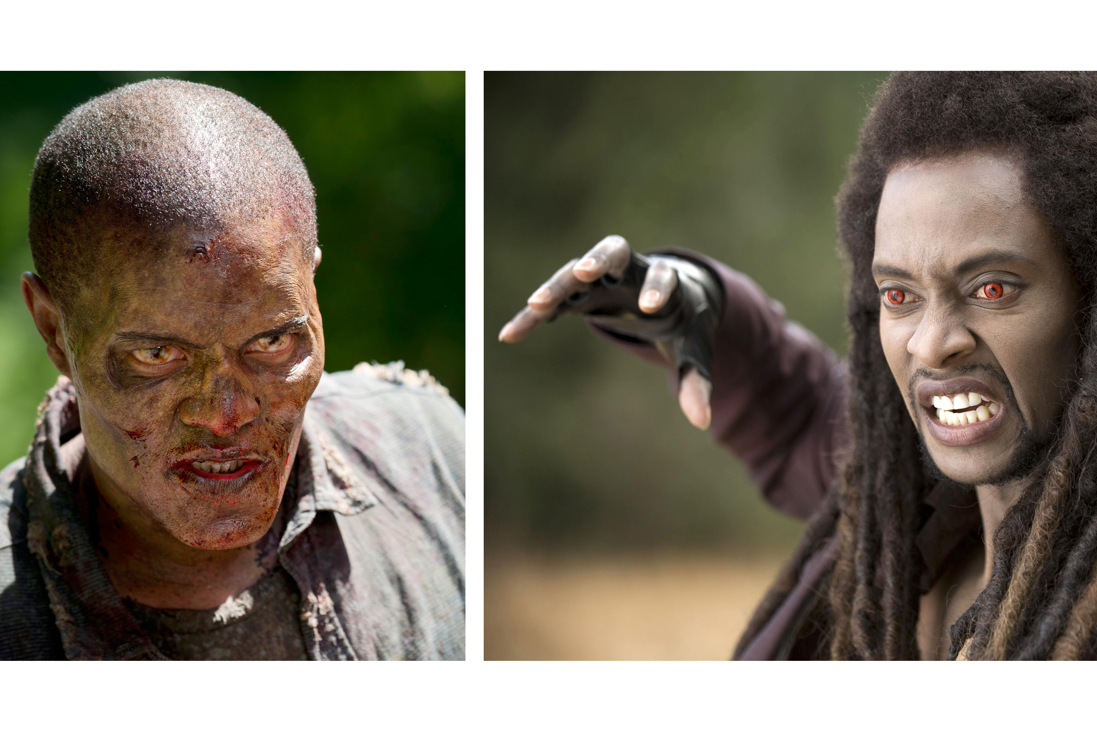 A zombie appears in 'The Walking Dead' (left) and Edi Gathegi  stars as the vampire Laurent in 'The Twilight Saga: New Moon' (right). (Left: Gene Page/AMC Right: Moviestillsdb)