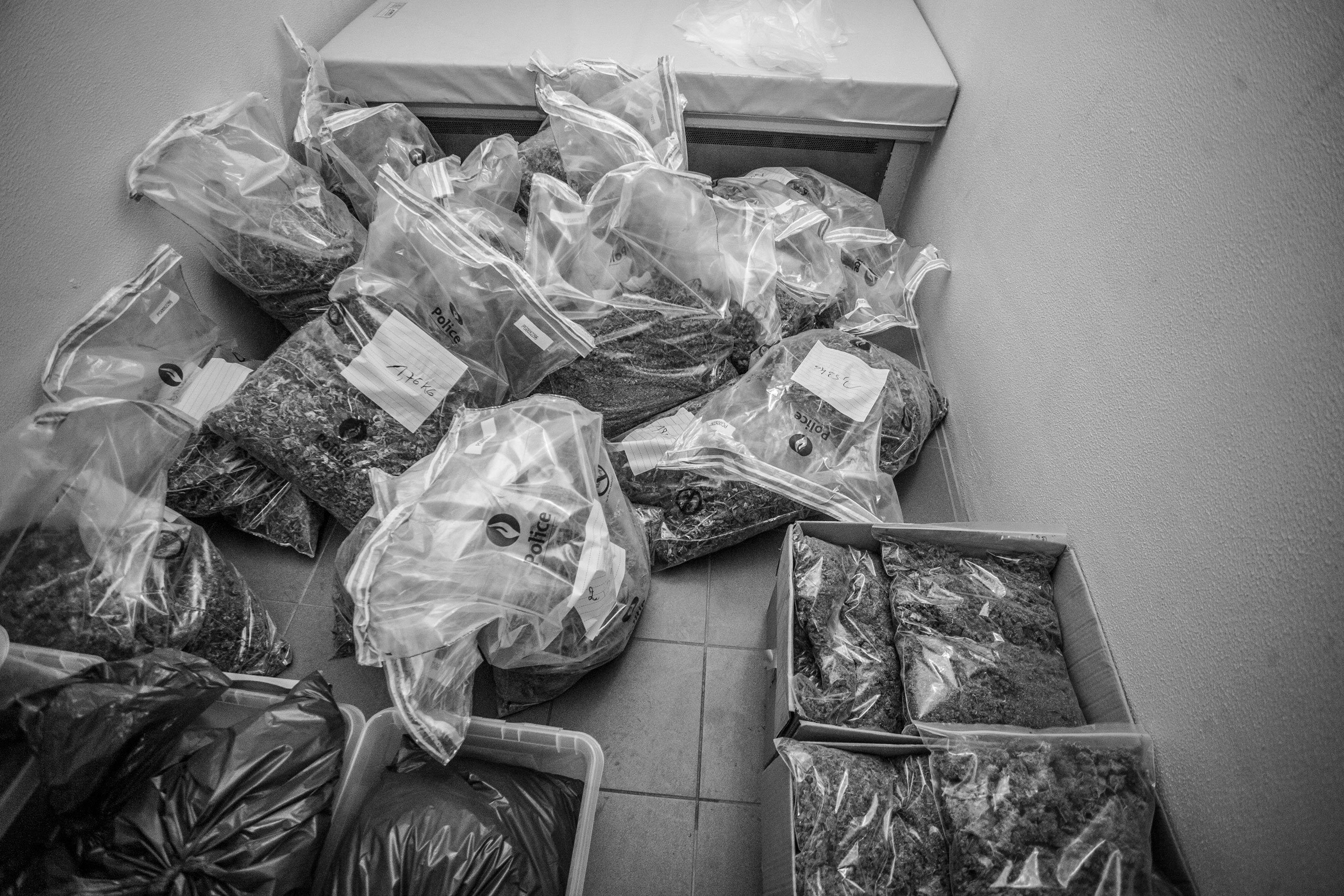 One of the biggest loads of hashish seized by the civilian branch of the Brussels West Police,  Molenbeek, Brussels, May, 2010.