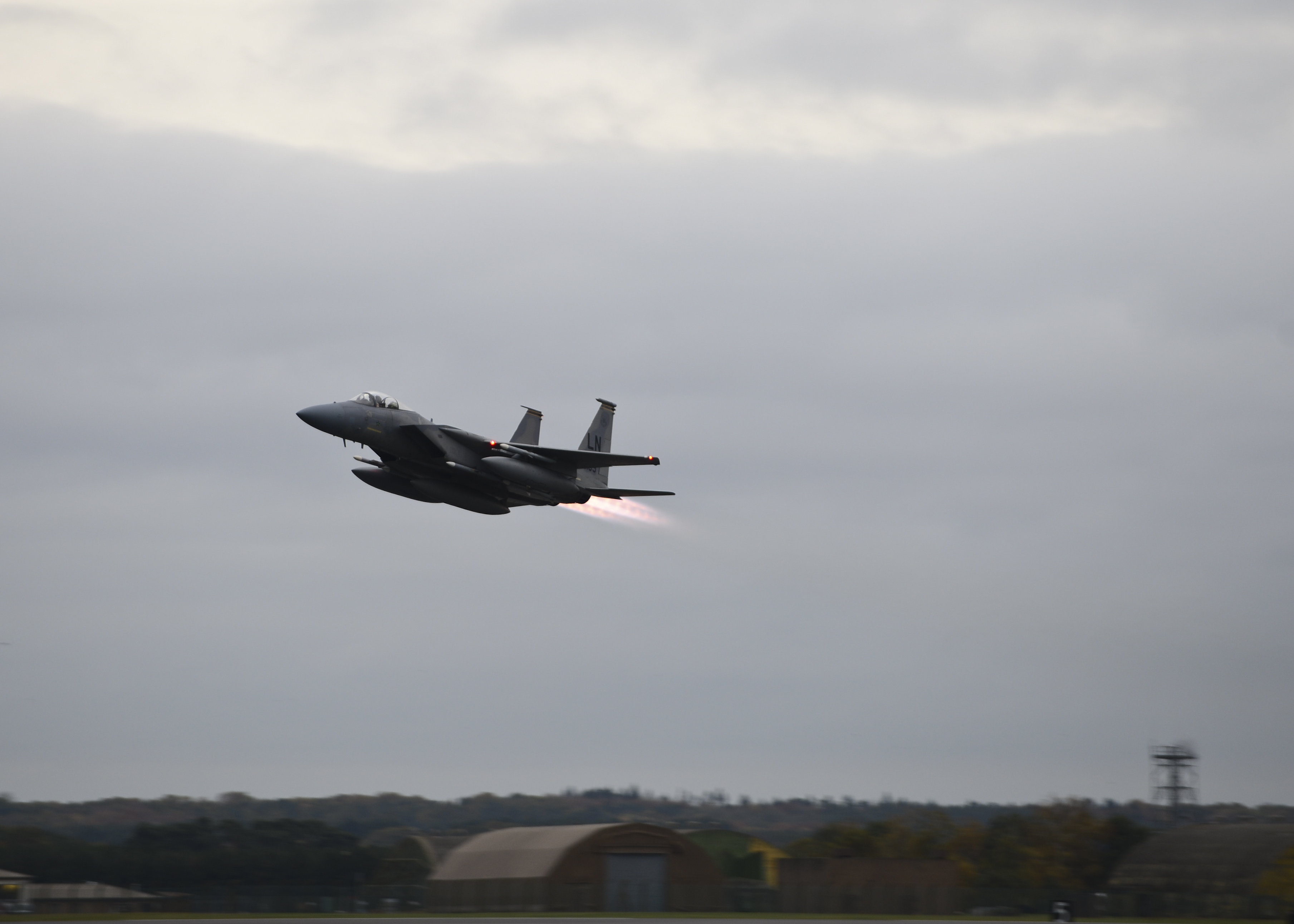 An F-15C leaves its English base for Turkey on Friday. (Air Force / Nigel Sandridge)
