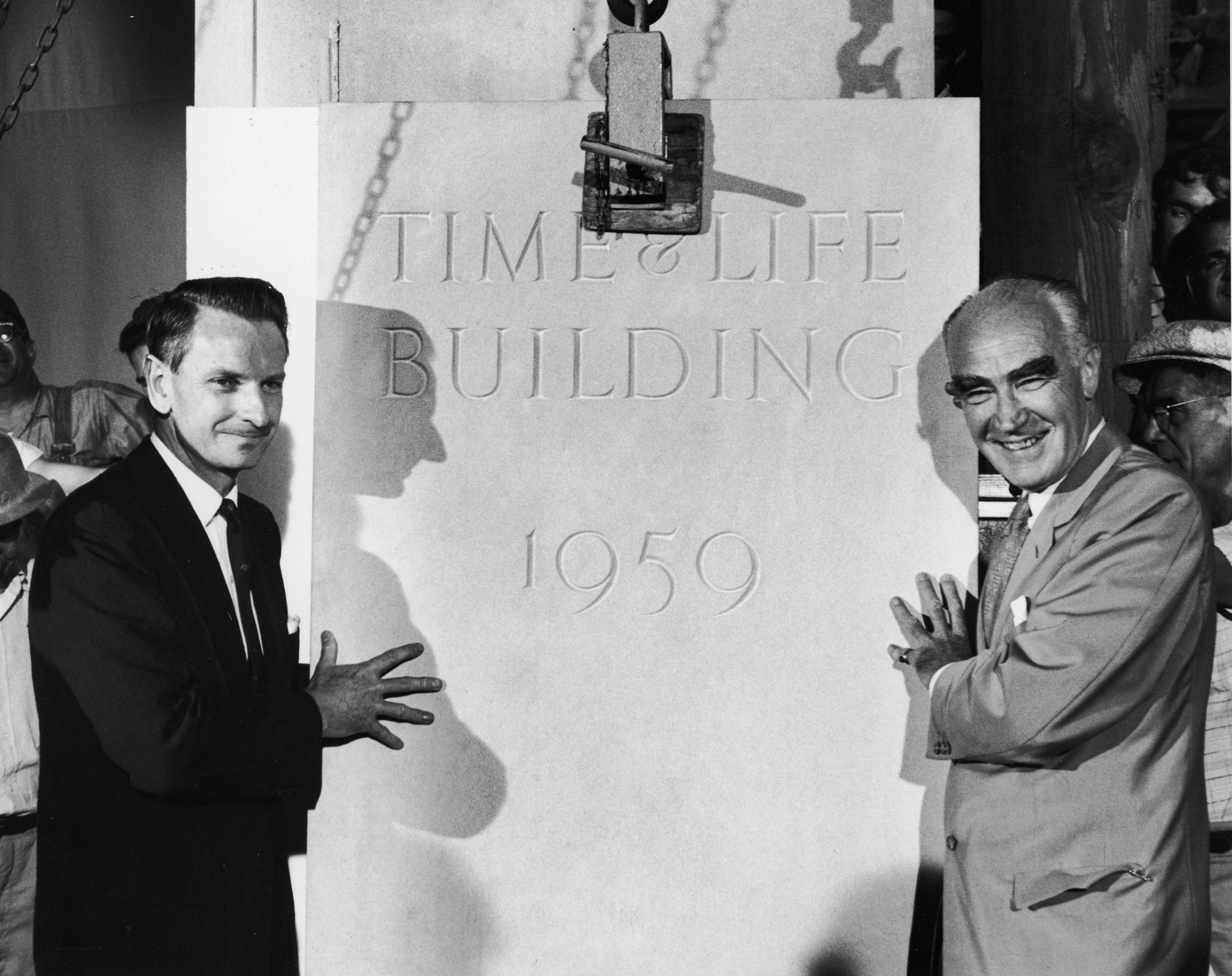 Nelson Rockefeller and TIME co-founder Henry R. Luce at the laying of the cornerstone of the new TIME &amp; LIFE building, 1959.