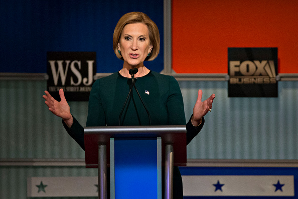 Carly Fiorina, former chairman and chief executive officer of Hewlett-Packard Co. and 2016 Republican presidential candidate, speaks during a presidential candidate debate in Milwaukee, Wisconsin, U.S., on Tuesday, Nov. 10, 2015. The fourth Republican debate, hosted by Fox Business Network and the Wall Street Journal, focuses on the economy with eight presidential candidates included in the main event and four in the undercard version. (Bloomberg&mdash;Bloomberg via Getty Images)