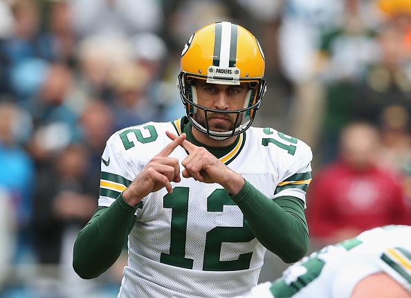 Aaron Rodgers #12 of the Green Bay Packers during their game at Bank of America Stadium on November 8, 2015 in Charlotte, North Carolina. (Streeter Lecka/Getty Images)