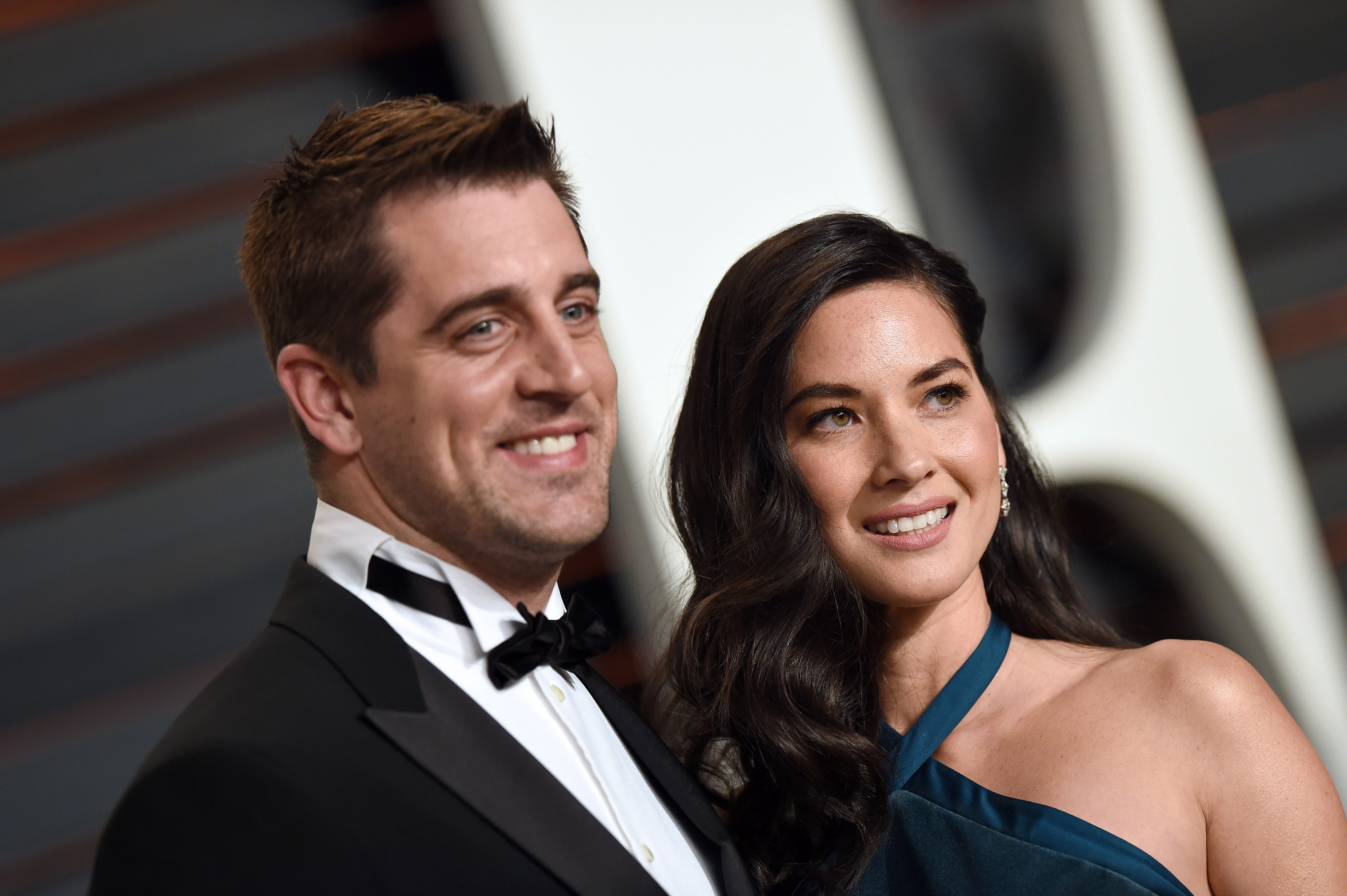 Aaron Rodgers and actress Olivia Munn arrive at the 2015 Vanity Fair Oscar Party Hosted By Graydon Carter at Wallis Annenberg Center for the Performing Arts on February 22, 2015 in Beverly Hills, California.  (Photo by Axelle/Bauer-Griffin/FilmMagic) (Axelle/Bauer-Griffin—FilmMagic/Getty Images)