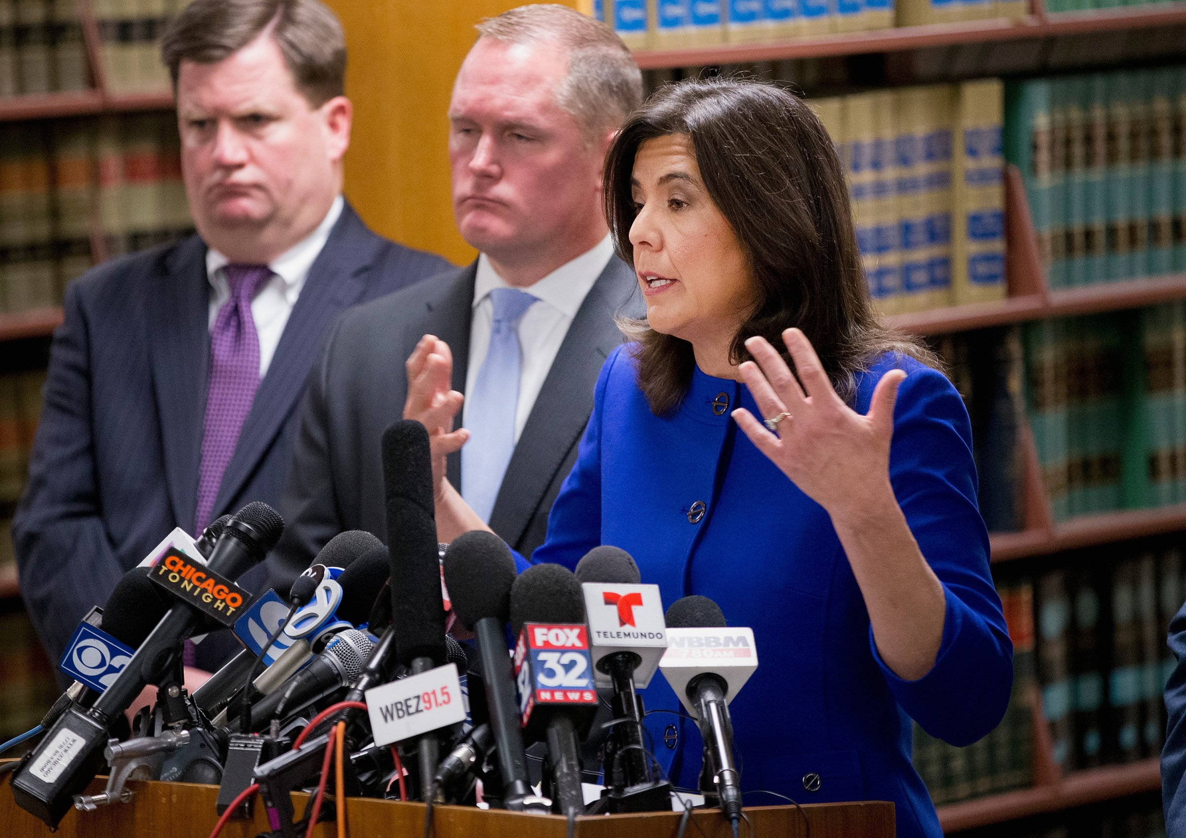 Cook County State's Attorney Anita Alvarez speaks to the media about Chicago Police officer Jason Van Dyke following a bond hearing for Van Dyke at the Leighton Criminal Courts Building in Chicago on Nov. 24, 2015.