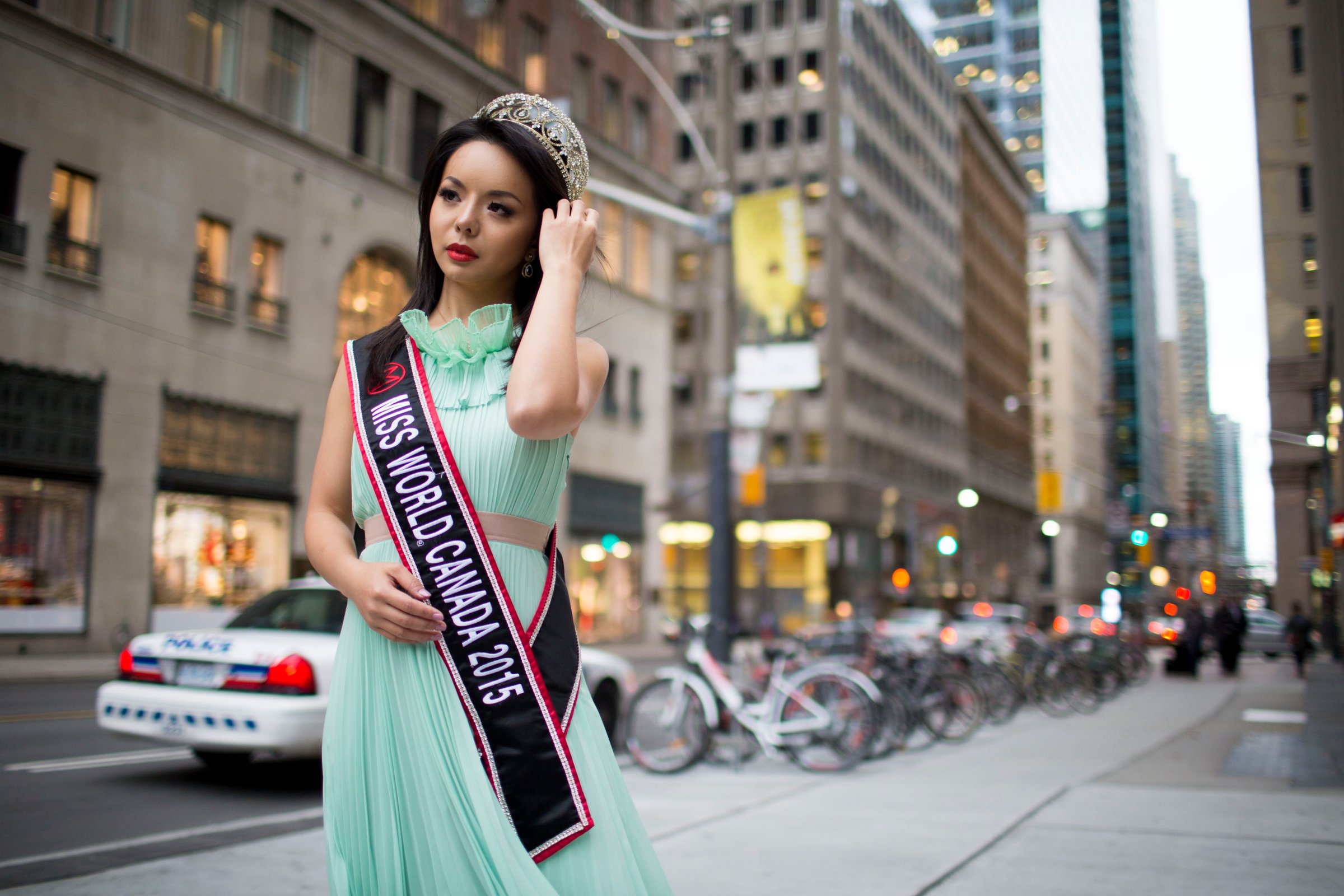 Portrait photo of Anastasia Lin, Miss World Canada, 2015 on November 12, 2015.