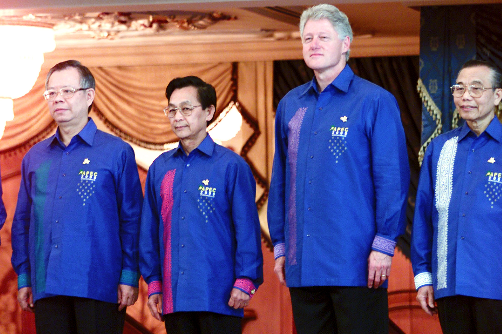 U.S. President Bill Clinton poses with leaders at the APEC Summit on Nov. 14, 2000 in Brunei Darussalam.
